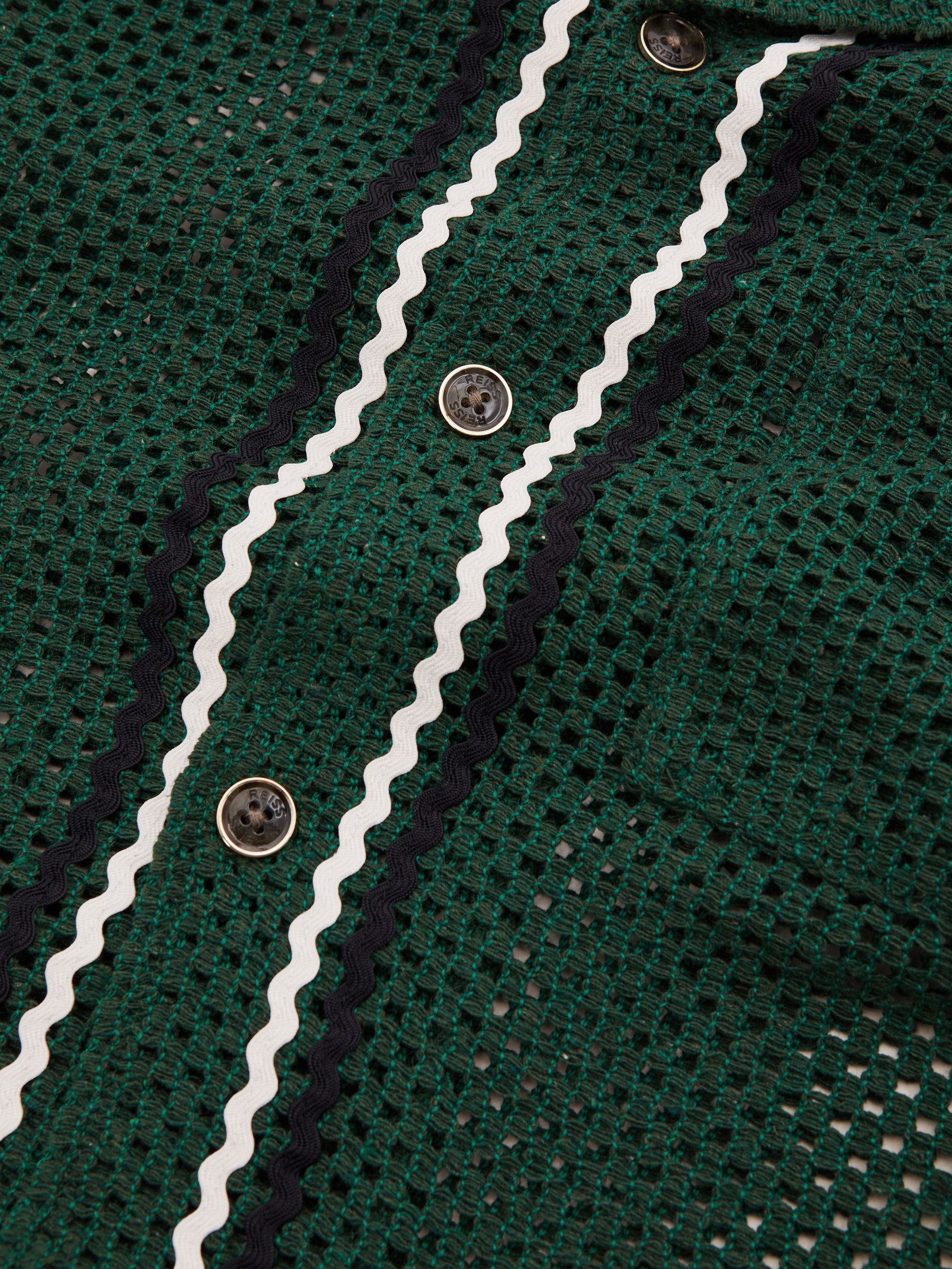 Lucca Dark Green Ché Crochet Contrast Trim Cuban Collar Shirt - Image 4 of 5
