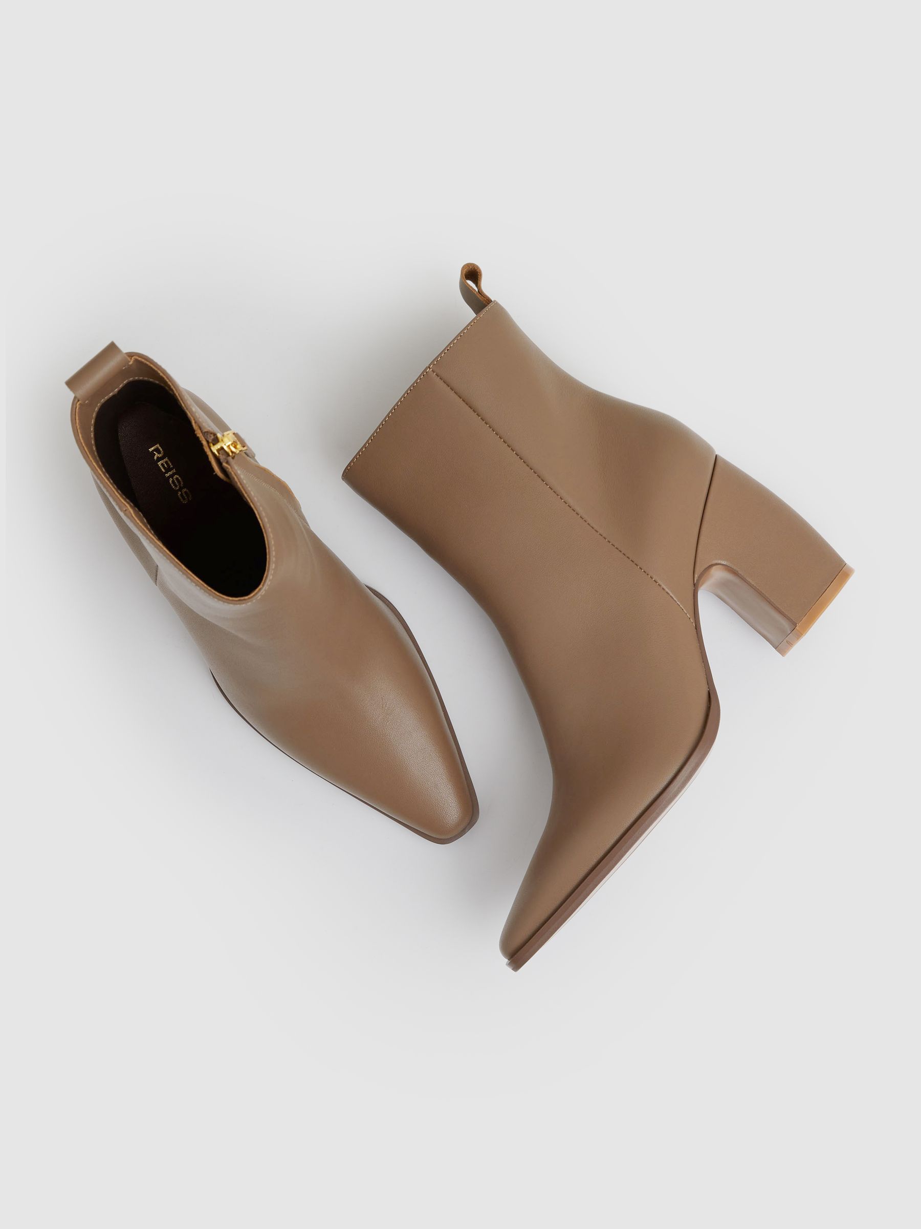 Leather Blocked Heel Ankle Boots in Taupe - Image 3 of 5