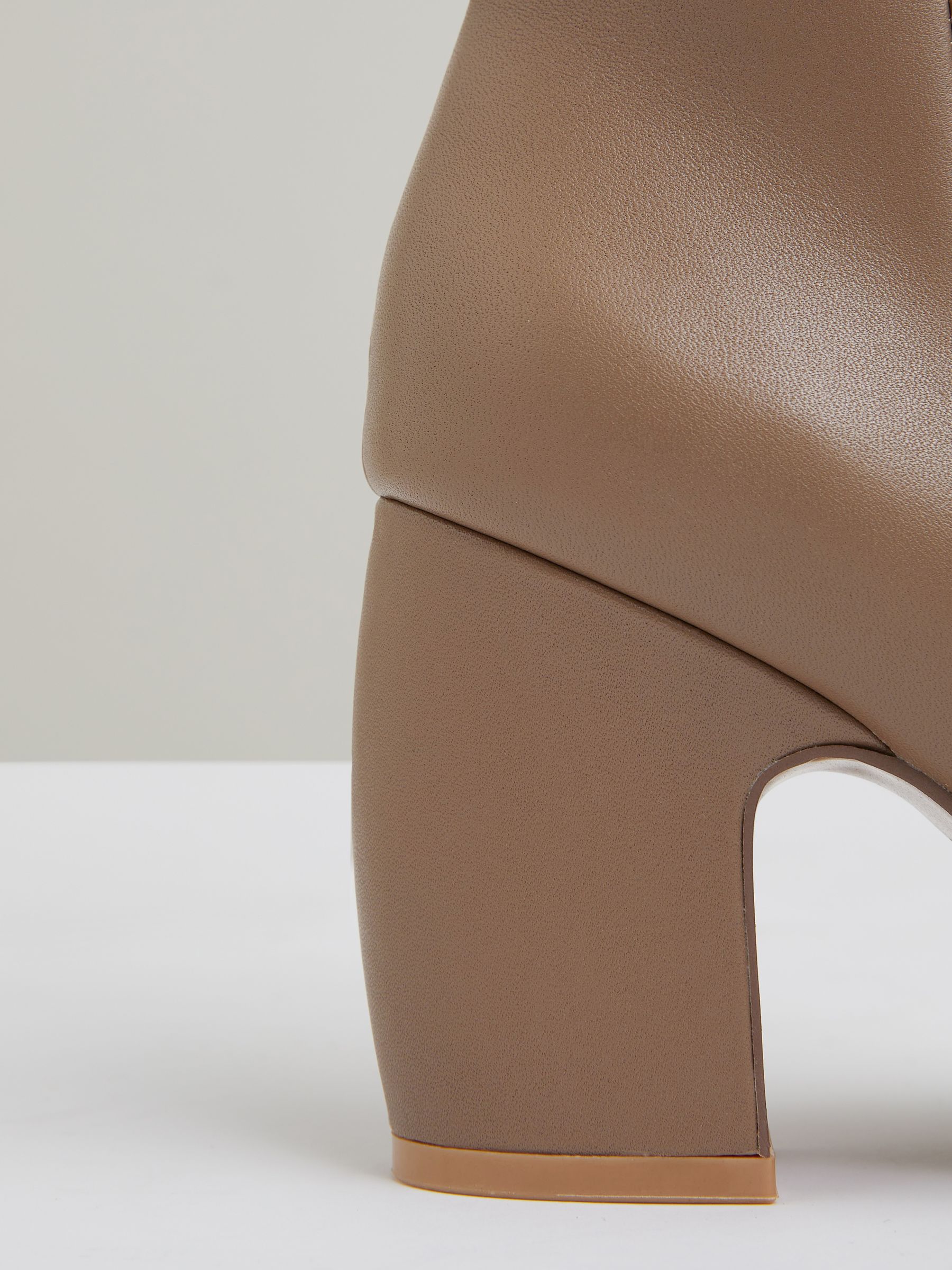 Leather Blocked Heel Ankle Boots in Taupe - Image 4 of 5