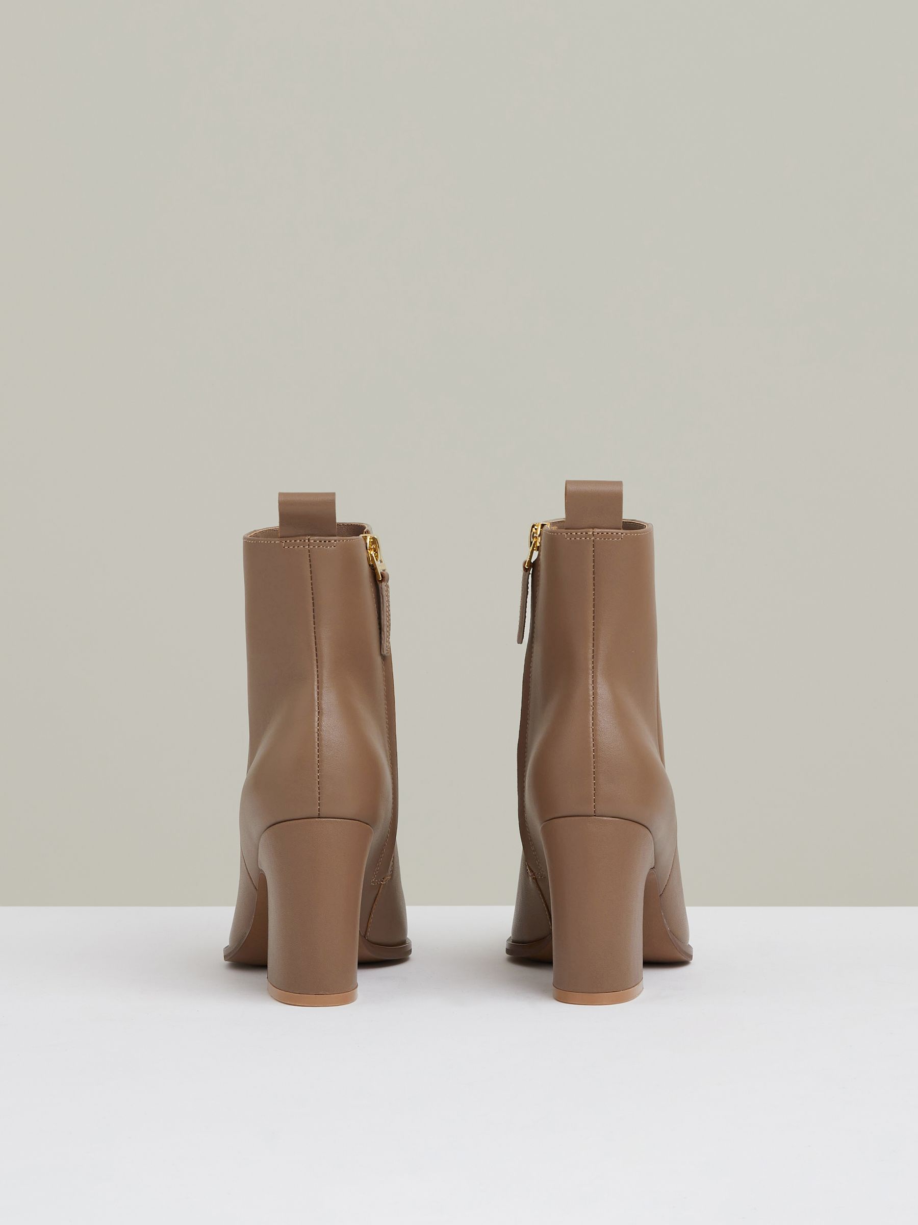 Leather Blocked Heel Ankle Boots in Taupe - Image 5 of 5