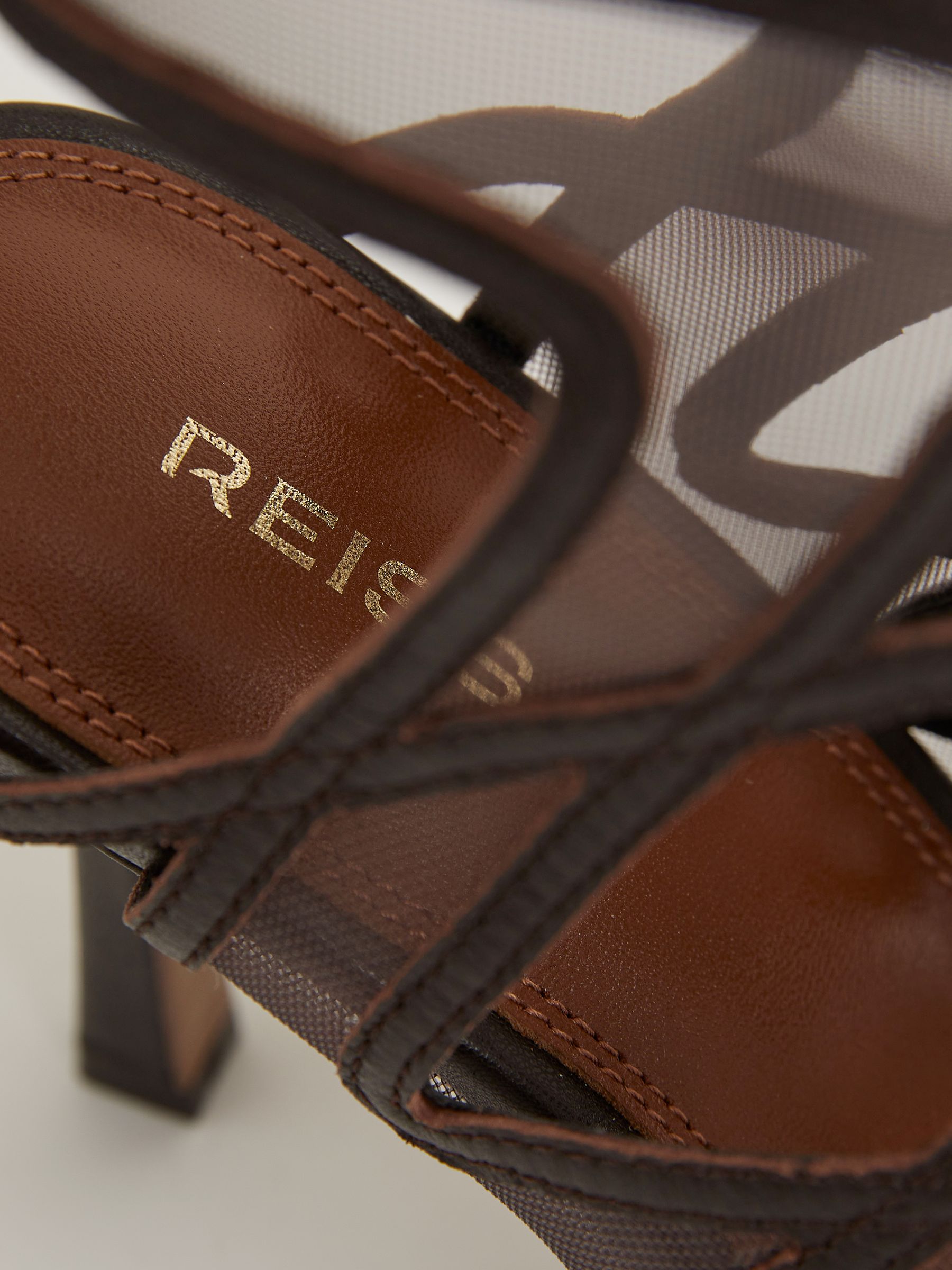 Mesh Leather Strappy Heels in Chocolate - Image 4 of 5