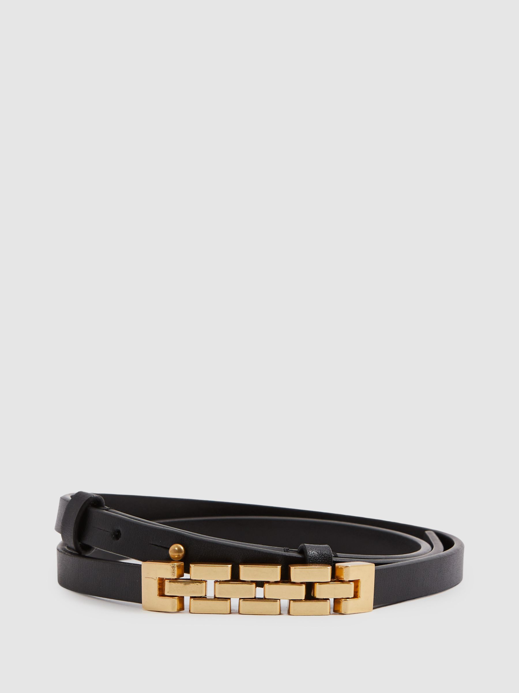 Hallie Black Thin Leather Chain Detail Belt - Image 1 of 4