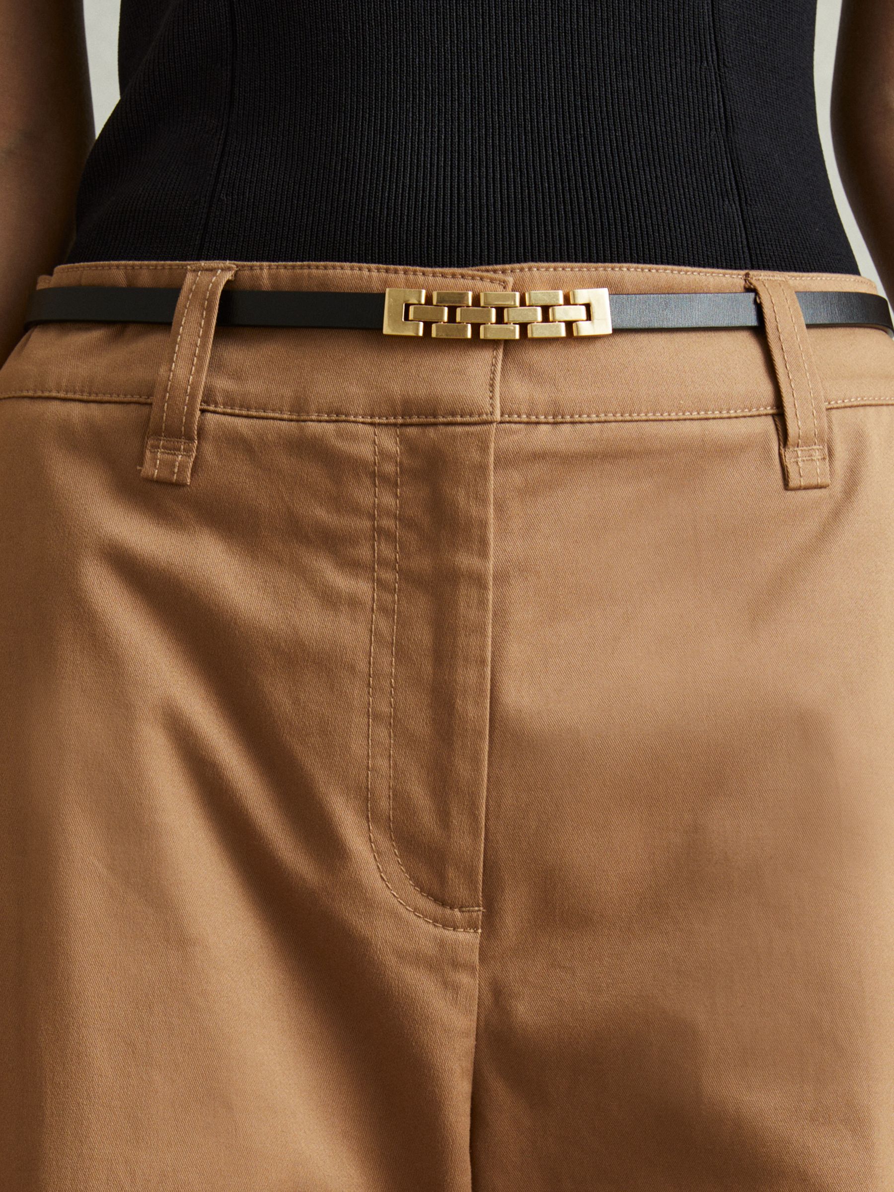 Hallie Black Thin Leather Chain Detail Belt - Image 2 of 4