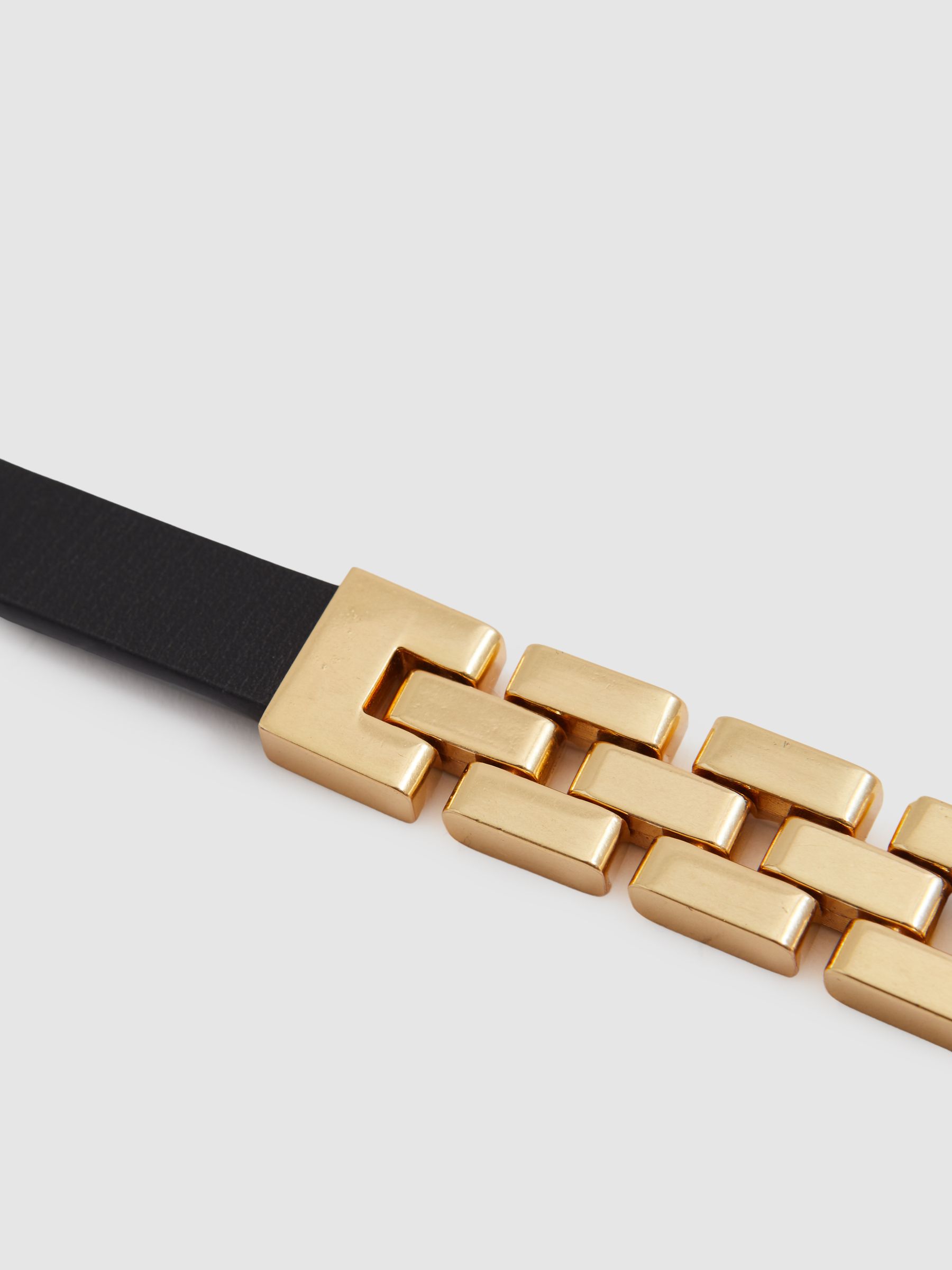 Hallie Black Thin Leather Chain Detail Belt - Image 3 of 4