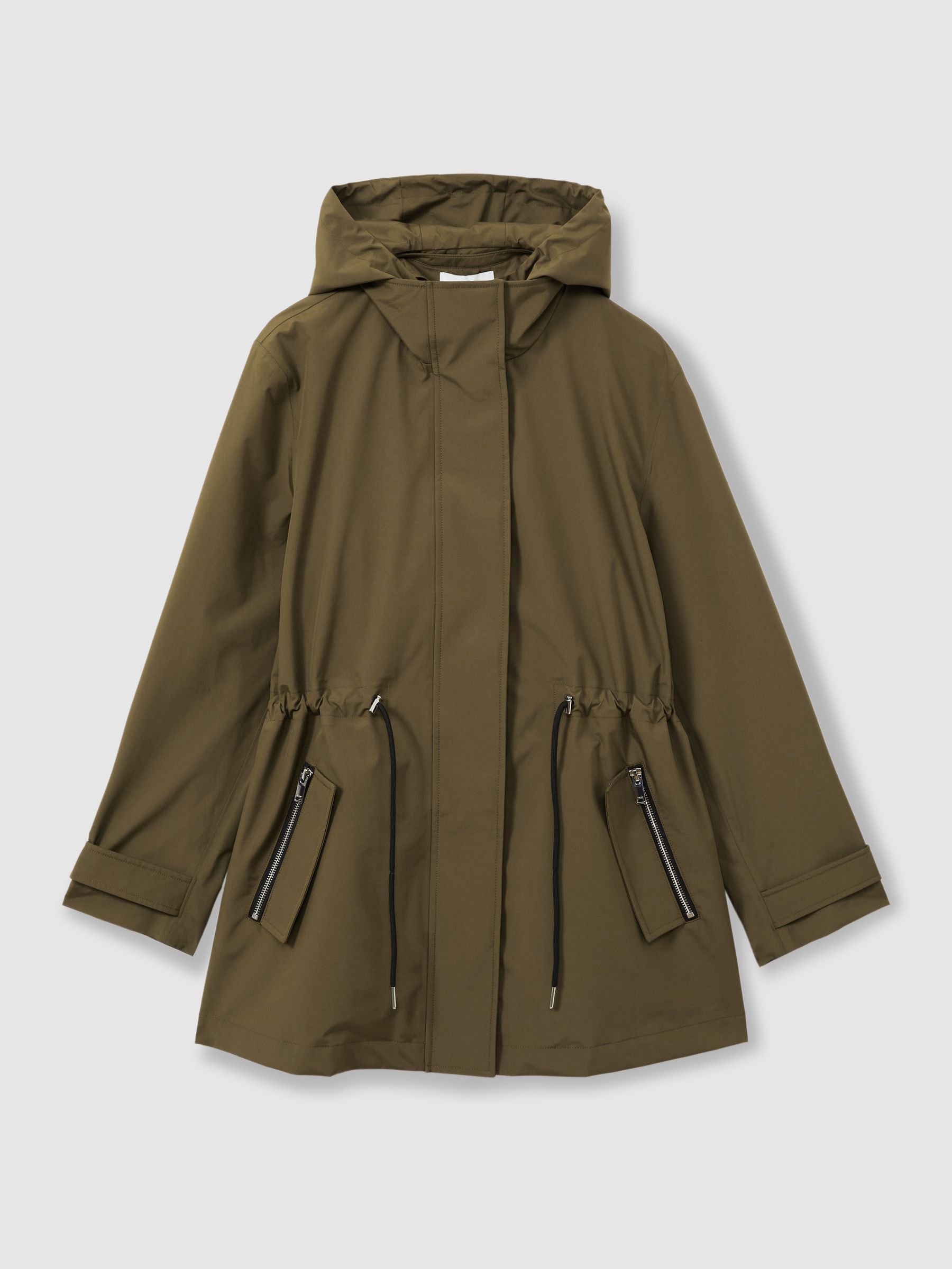 Removable Hooded Insert Water Repellent Raincoat in Khaki - Image 2 of 7