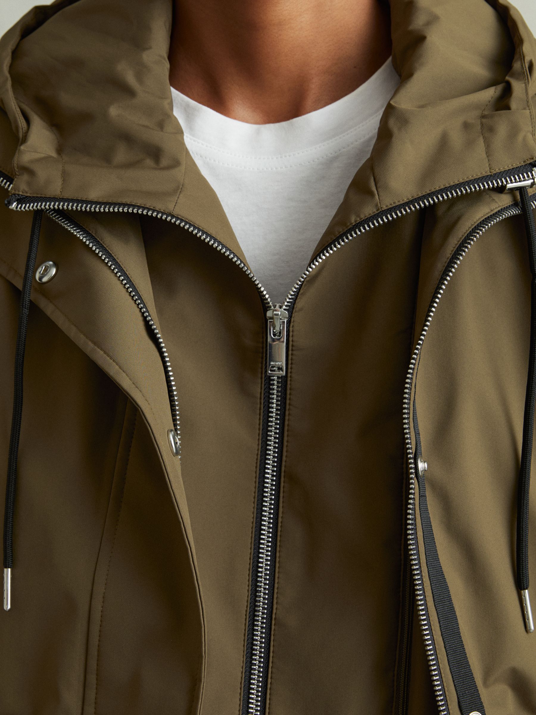 Removable Hooded Insert Water Repellent Raincoat in Khaki - Image 3 of 7