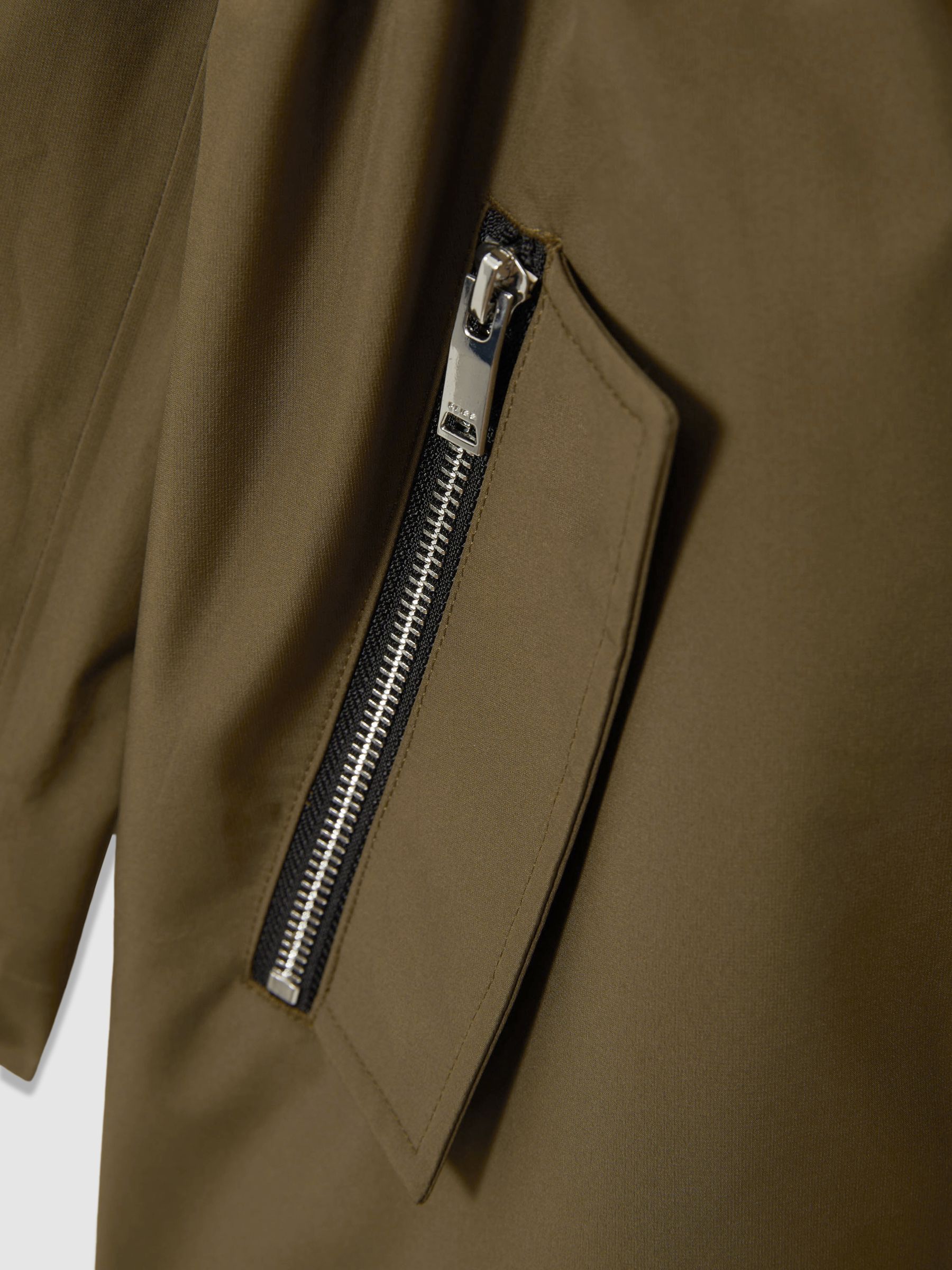Removable Hooded Insert Water Repellent Raincoat in Khaki - Image 7 of 7