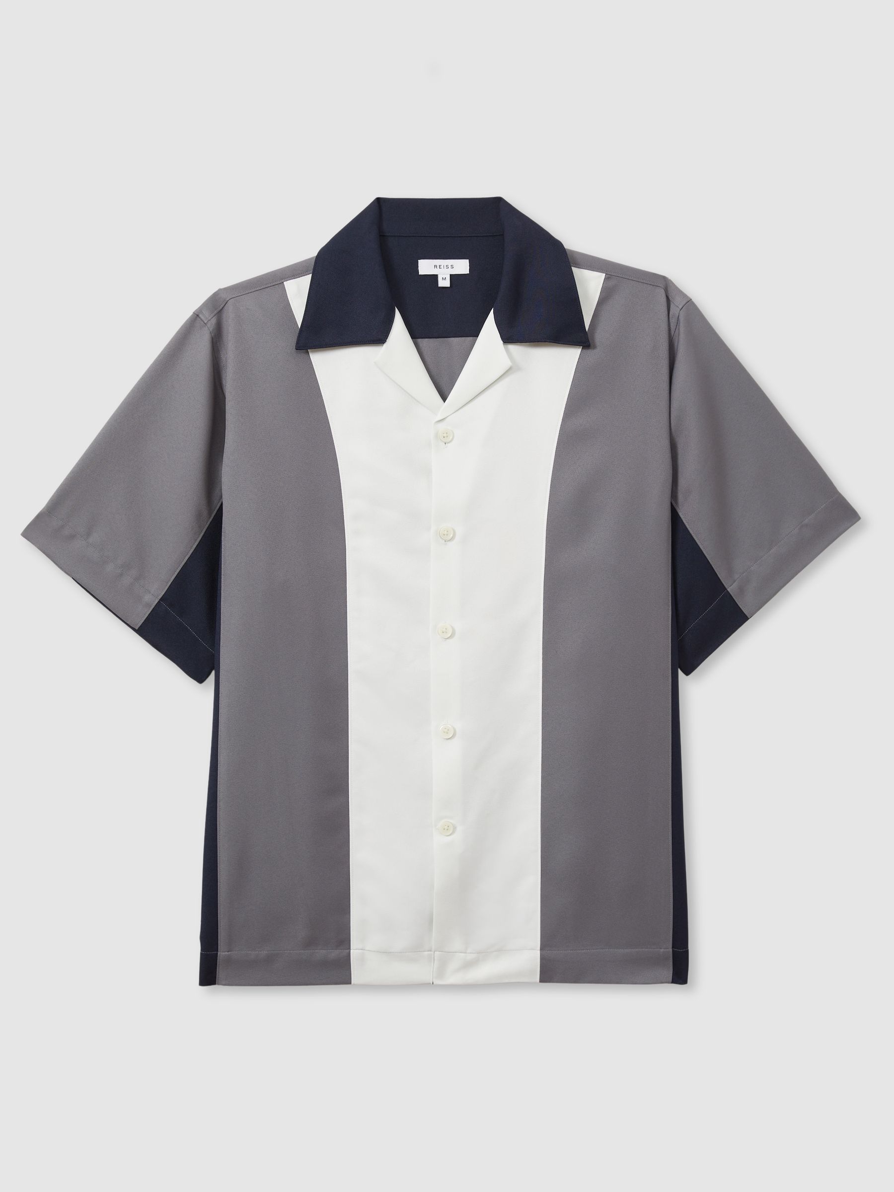 Colourblock Cuban Collar Shirt in Blue Multi - Image 2 of 6