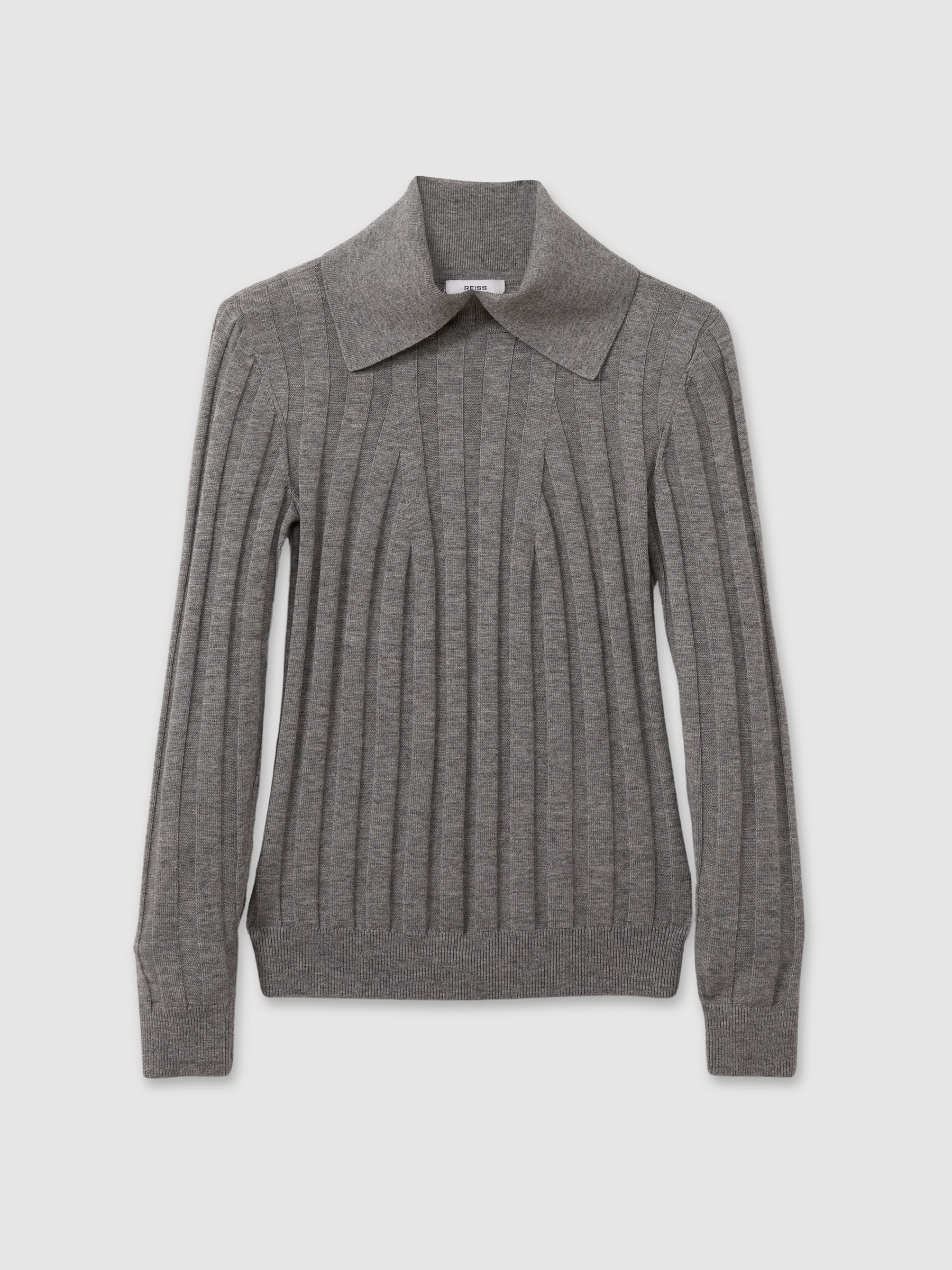 Ribbed Collared Top in Grey - Image 2 of 5