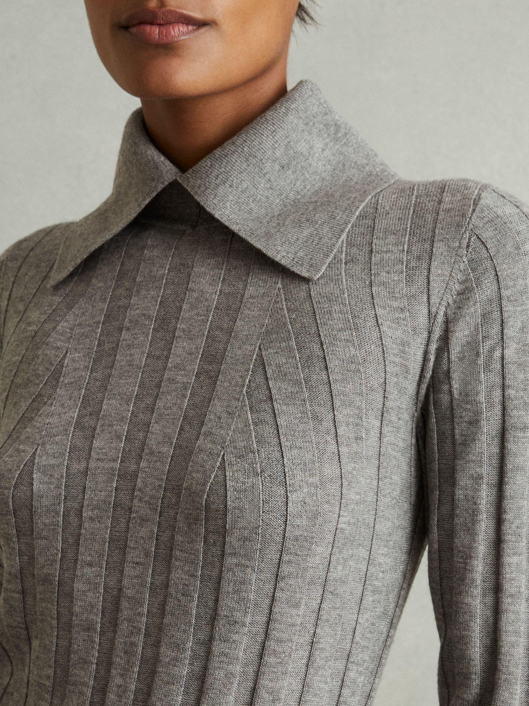 Ribbed Collared Top in Grey - Image 4 of 5