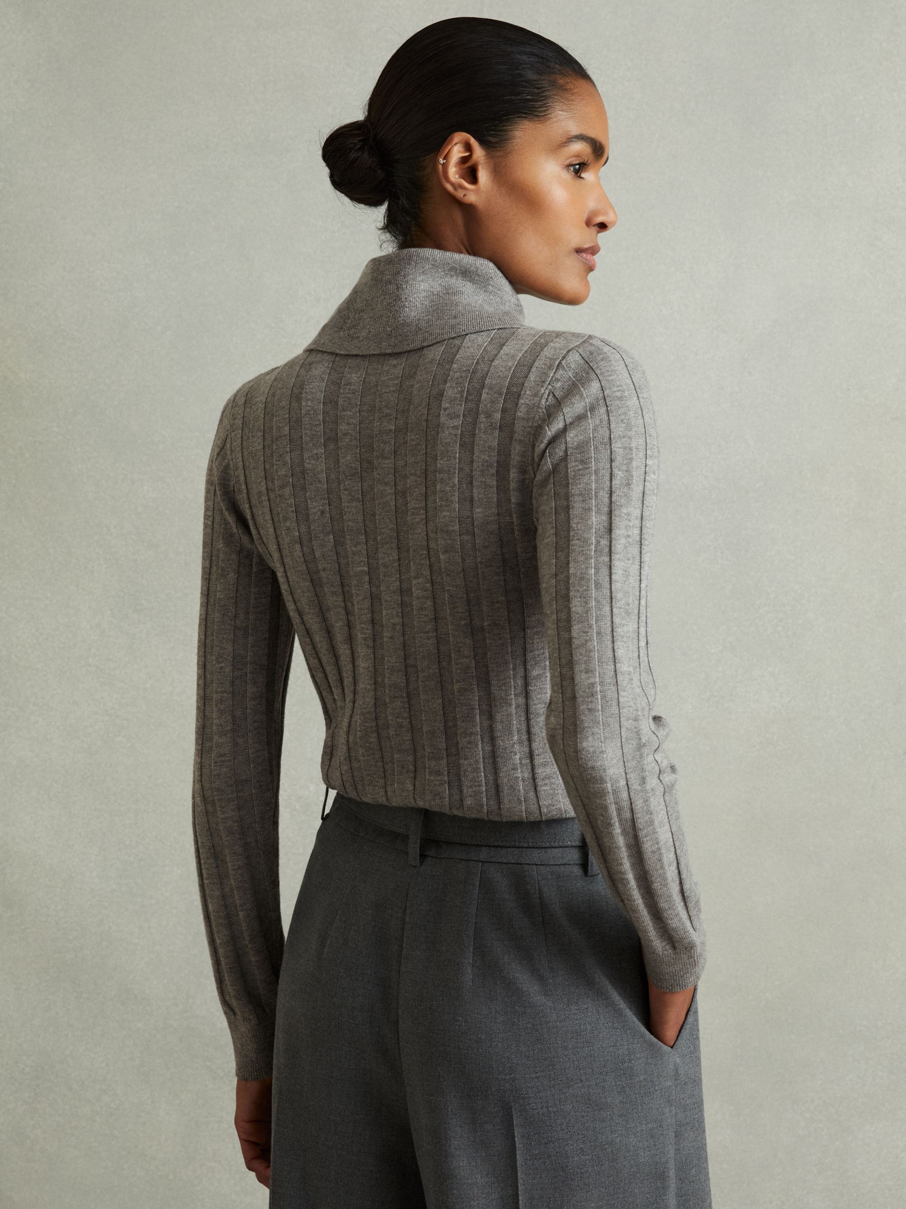 Ribbed Collared Top in Grey - Image 5 of 5