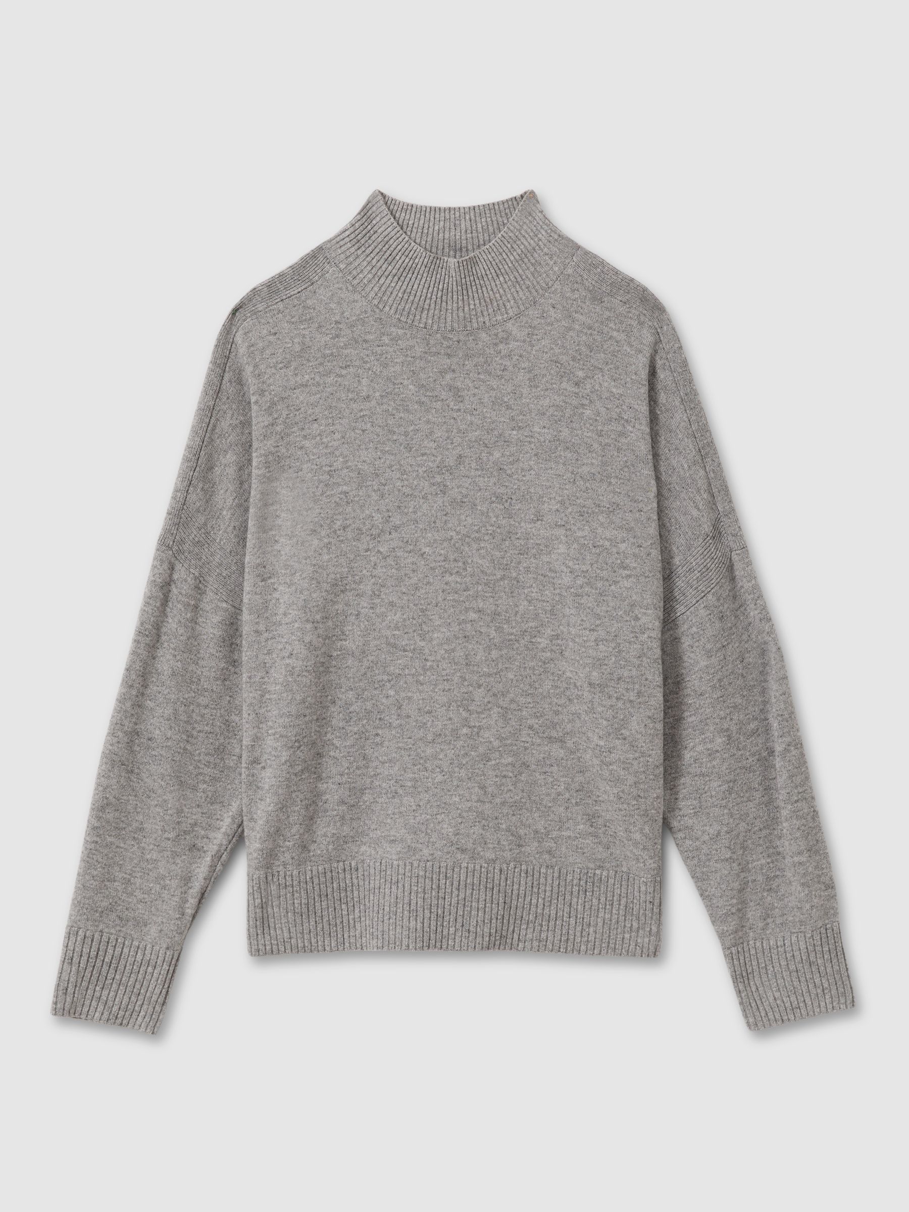 Wool Blend Funnel Neck Jumper in Grey Marl - Image 2 of 5