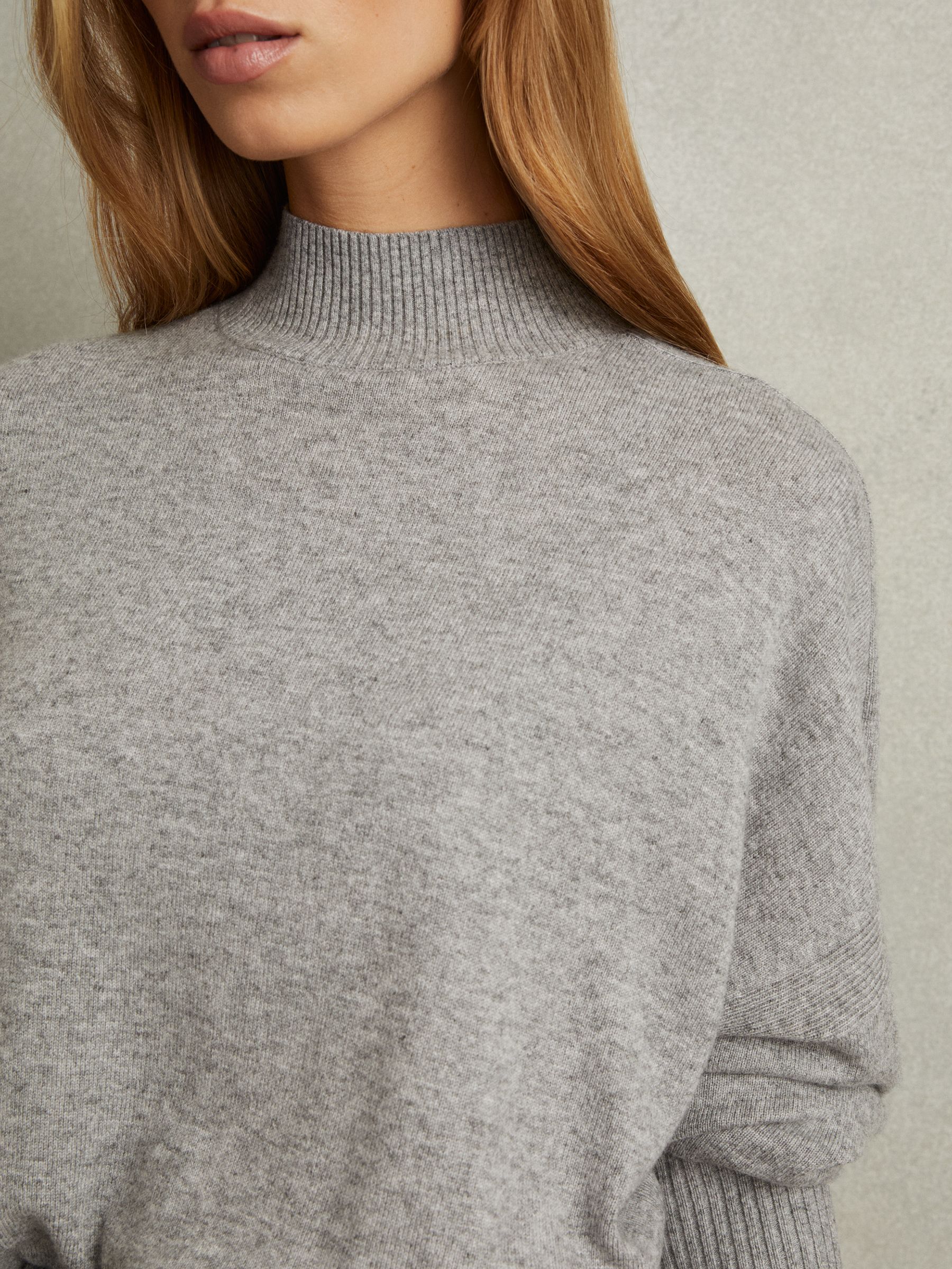Wool Blend Funnel Neck Jumper in Grey Marl - Image 3 of 5