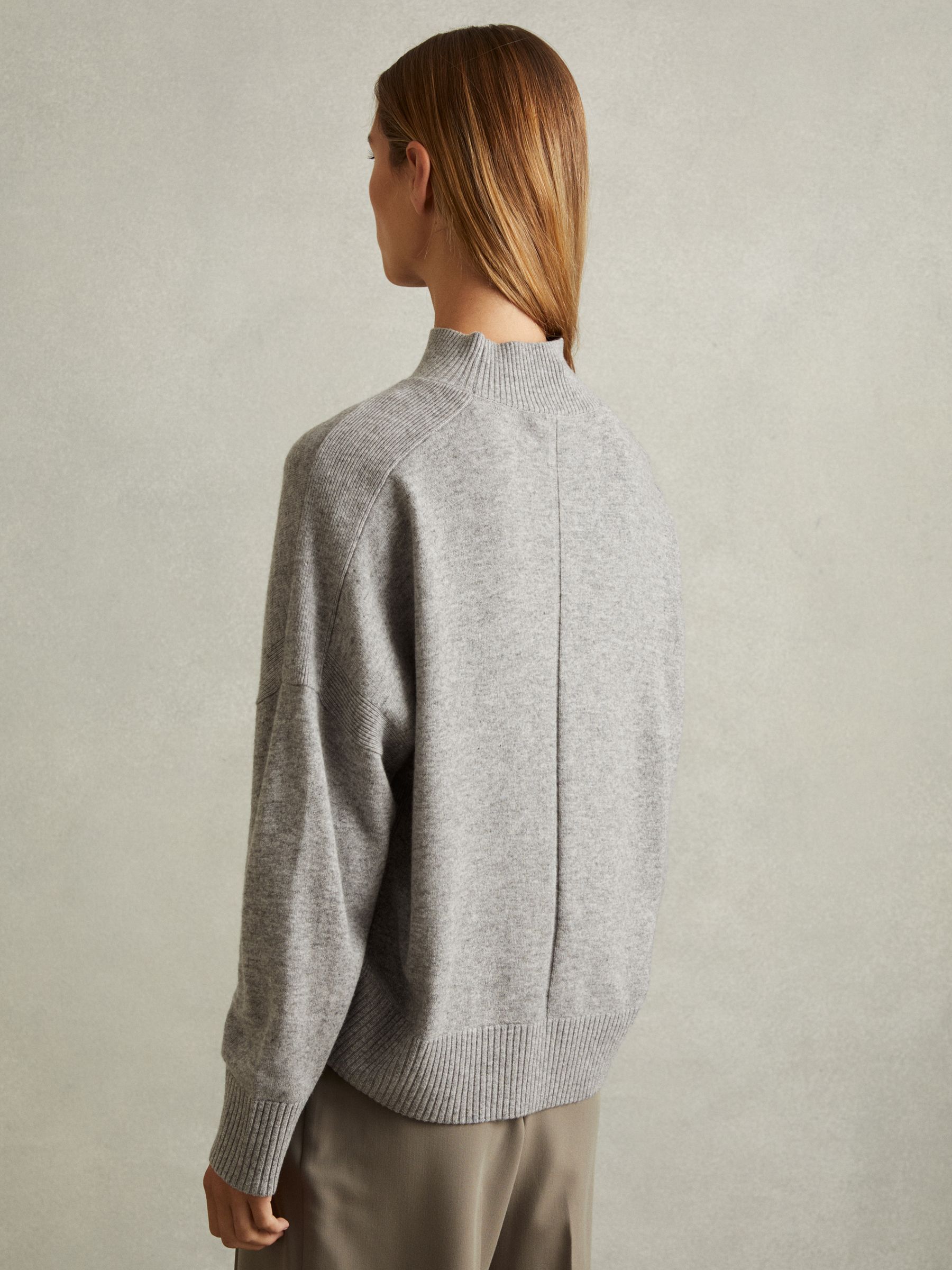 Wool Blend Funnel Neck Jumper in Grey Marl - Image 4 of 5