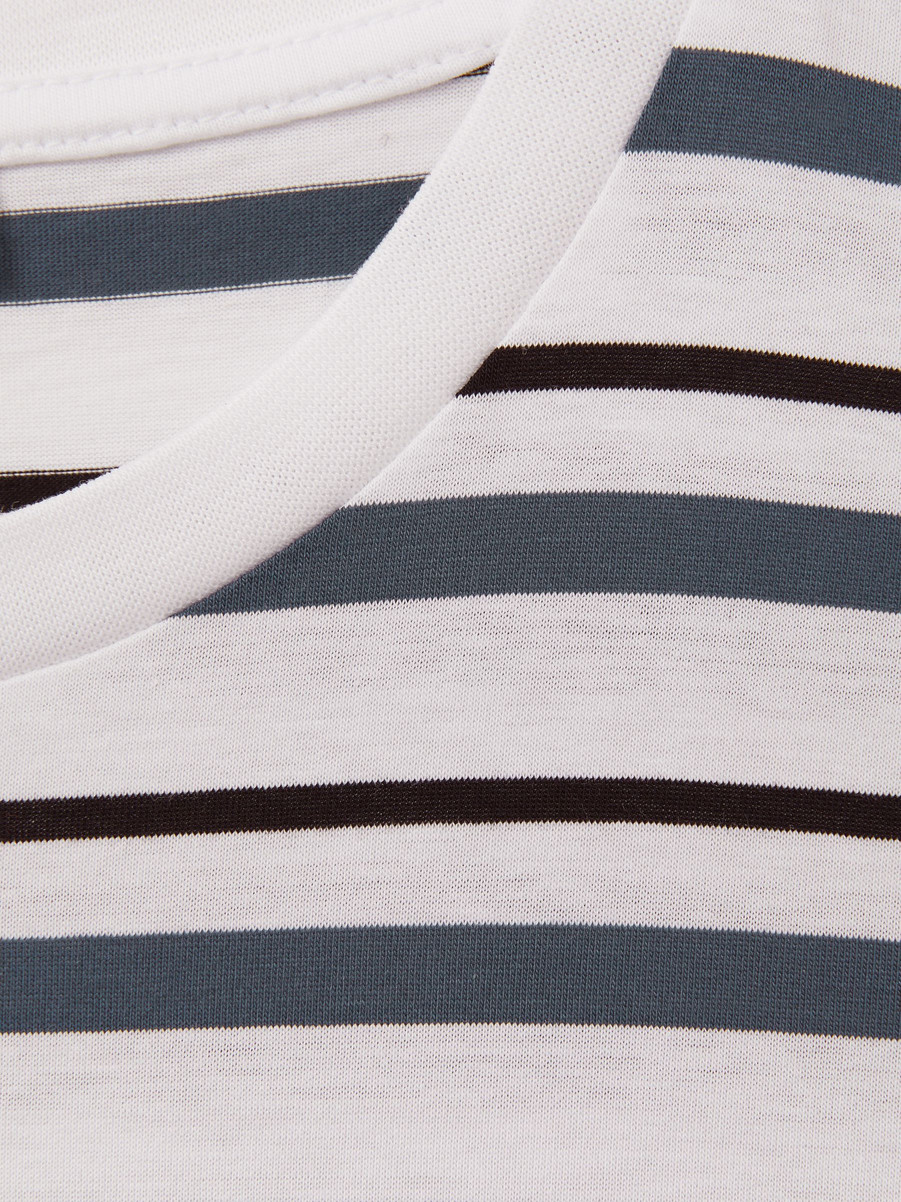 Mercerised Cotton Striped Crew Neck T-Shirt in White/Airforce Blue - Image 5 of 5