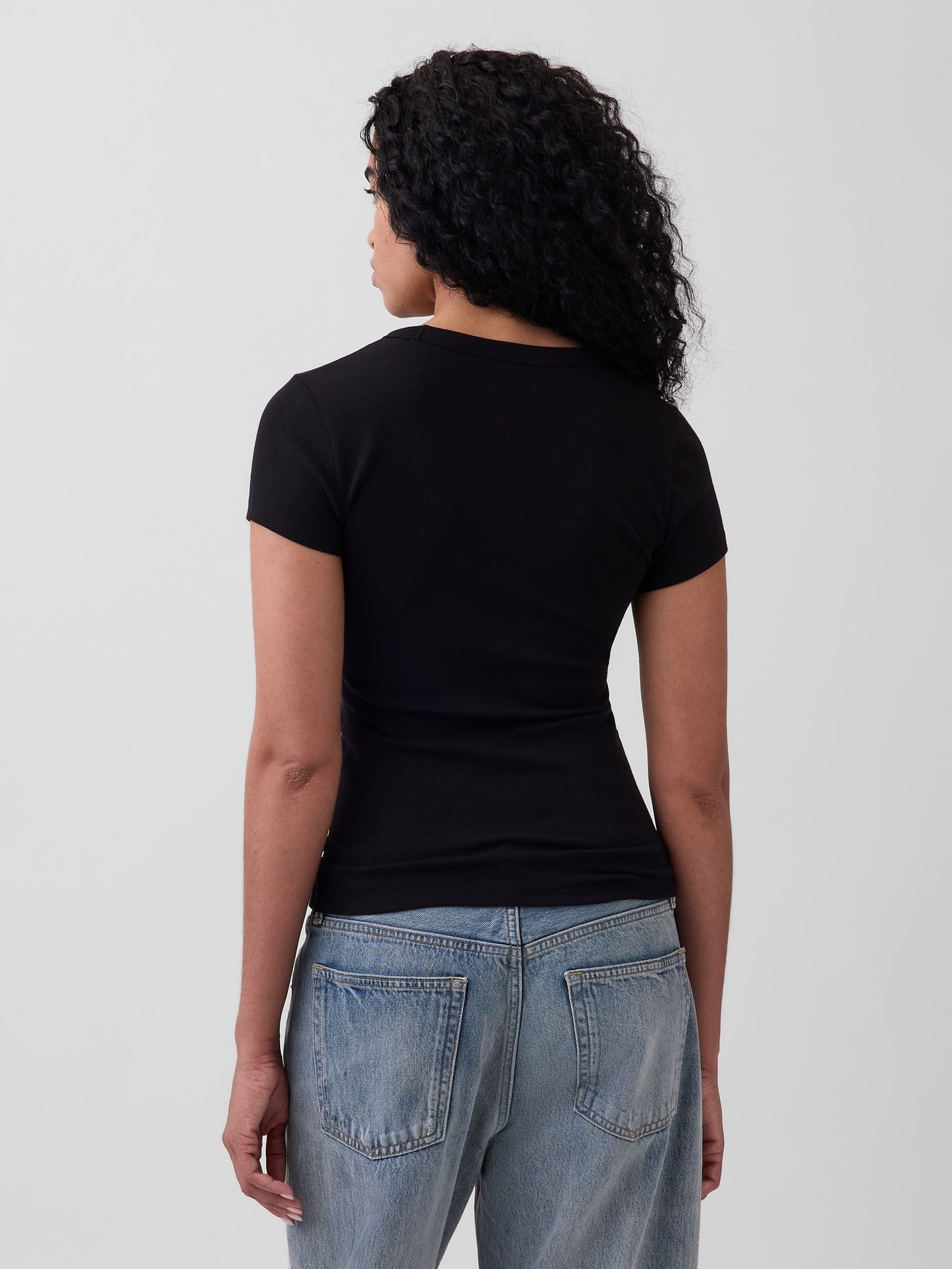 Black Modern V-Neck Short T-Shirt - Image 2 of 4