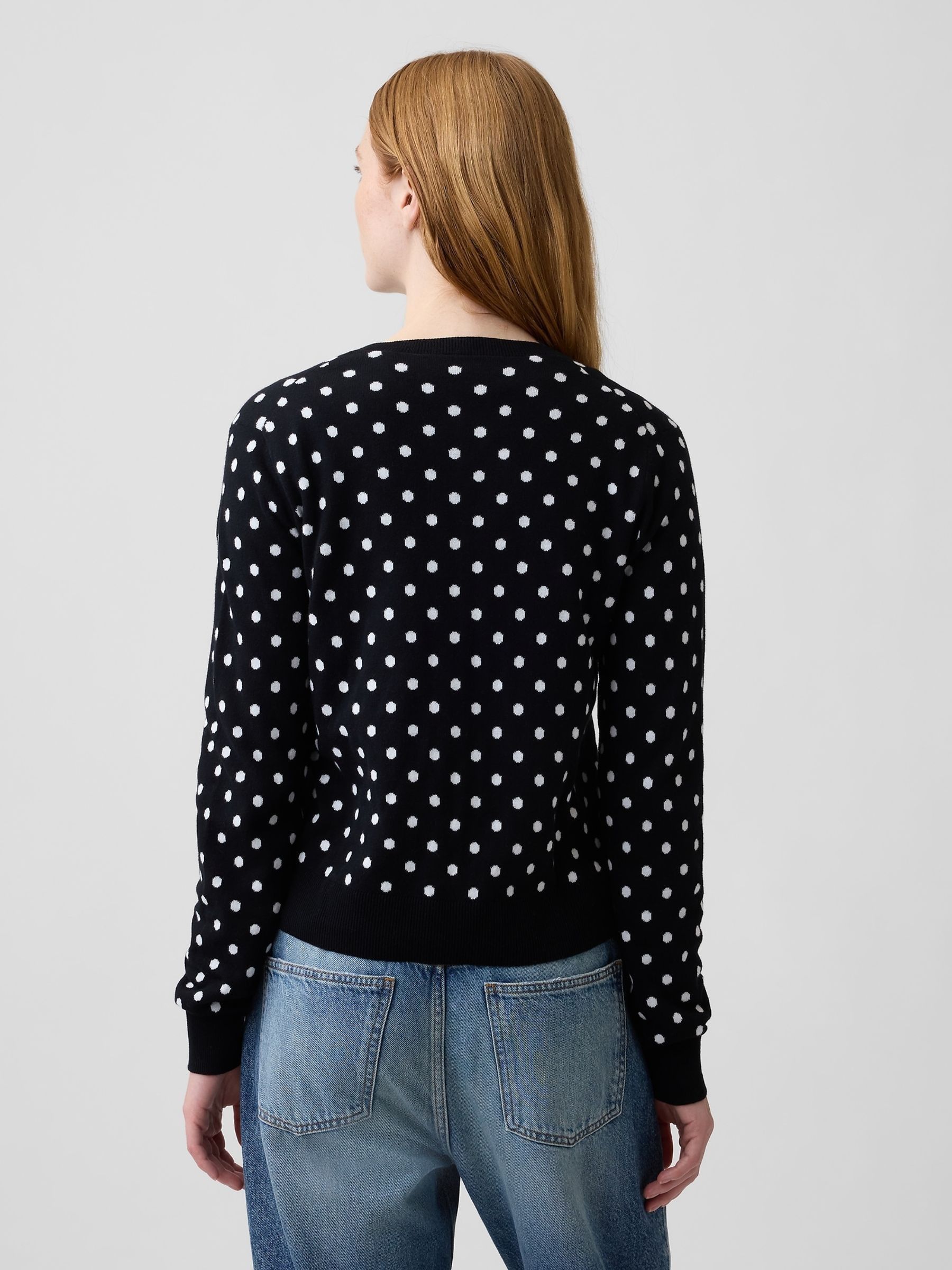 Black Polka Dot Crew Neck Cardigan - Image 2 of 5