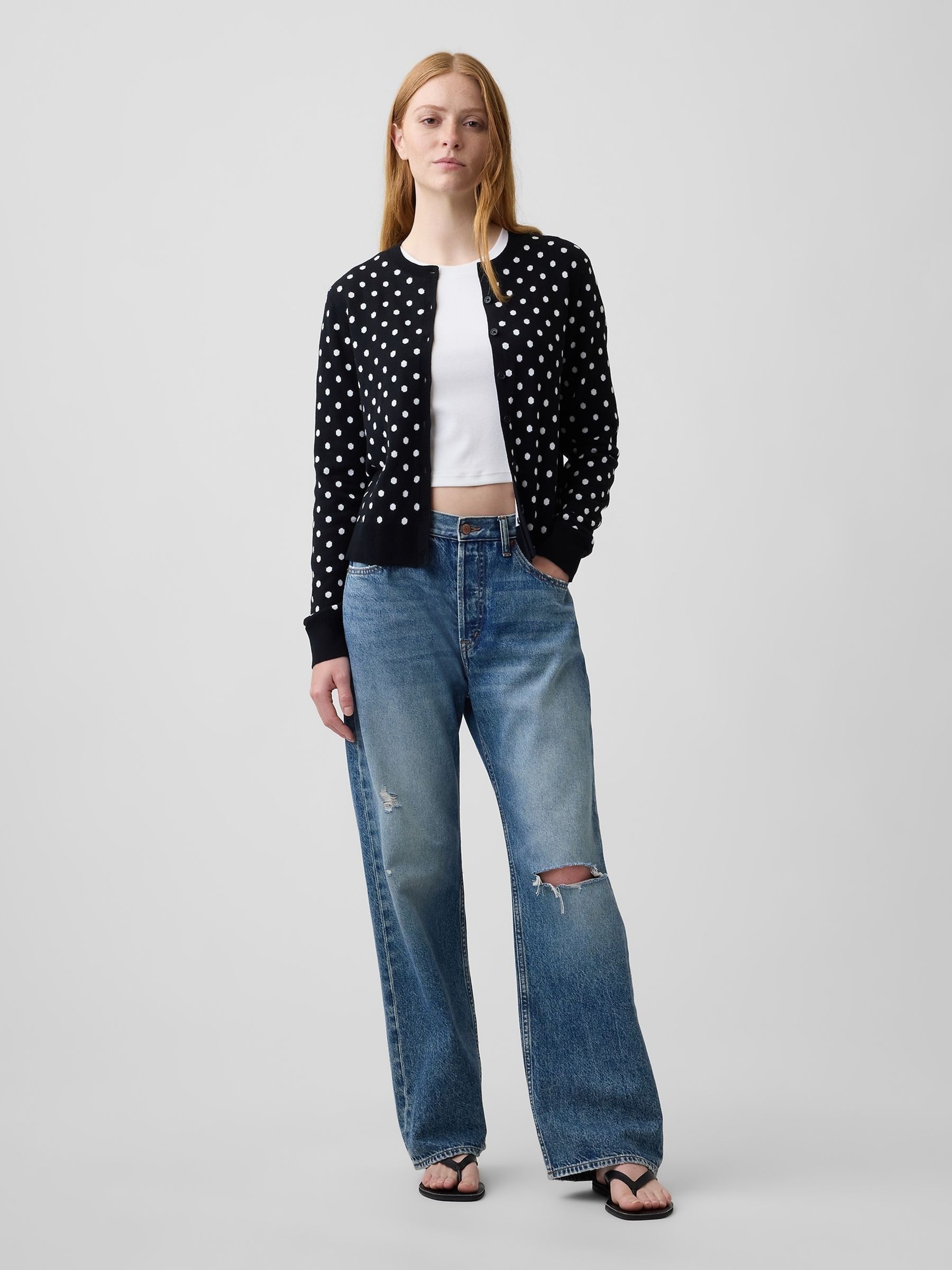 Black Polka Dot Crew Neck Cardigan - Image 3 of 5
