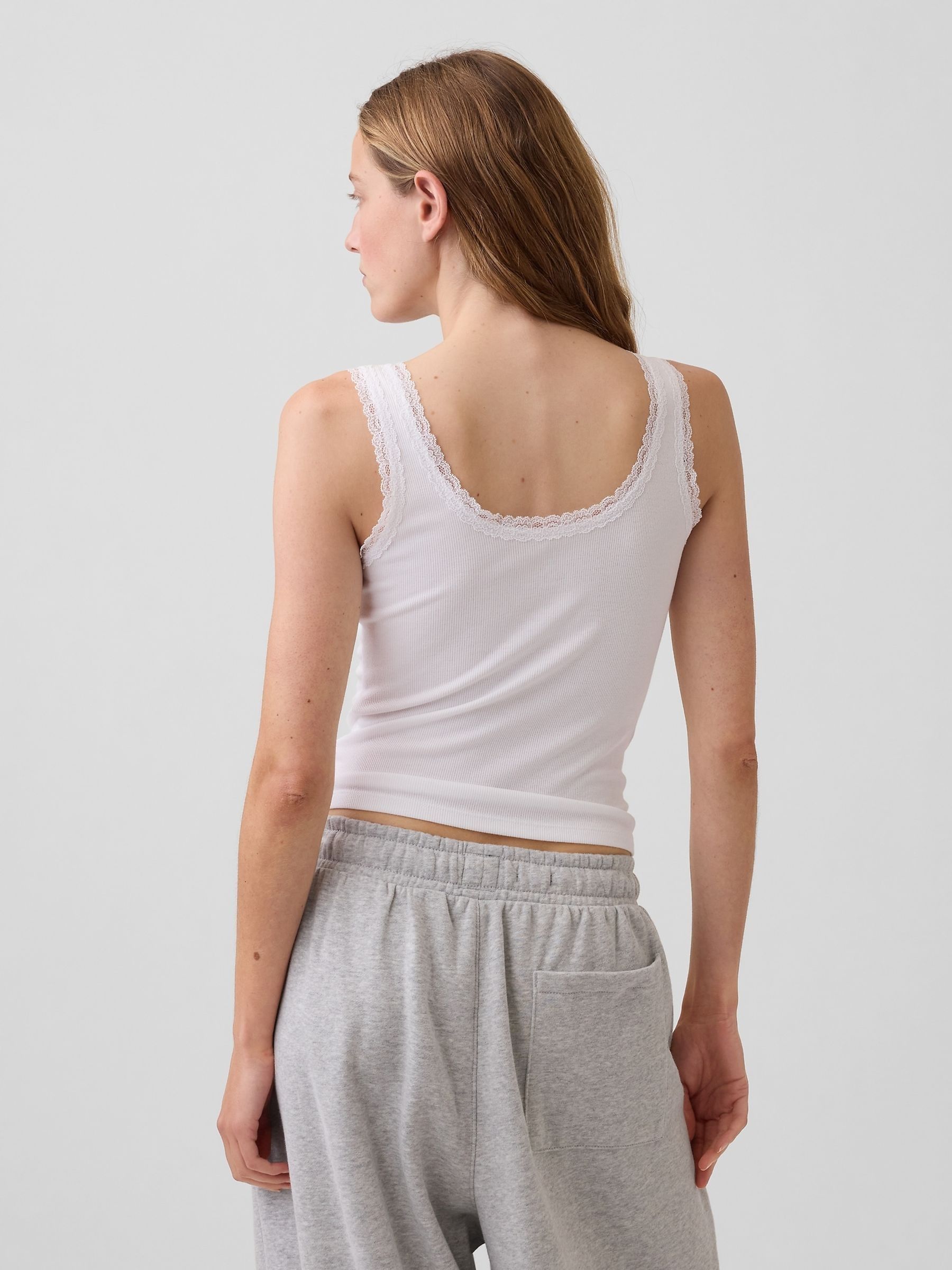 White Mini Rib Lace-Trim Pyjamas Vest - Image 2 of 4