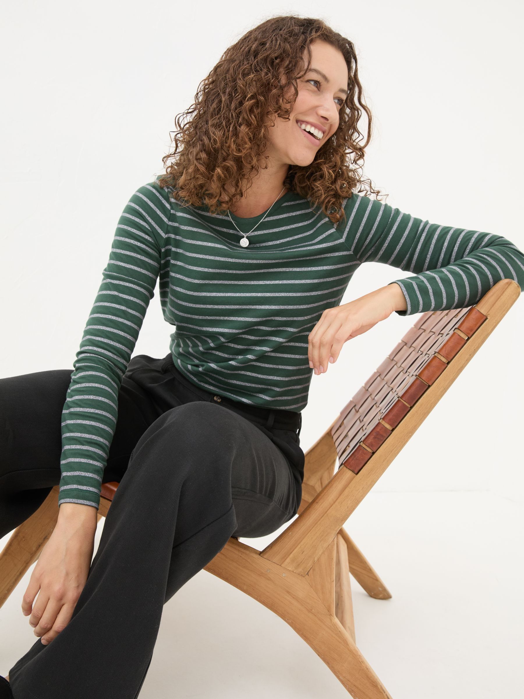 Dark Teal Sparkle Breton T-Shirt - Image 4 of 5
