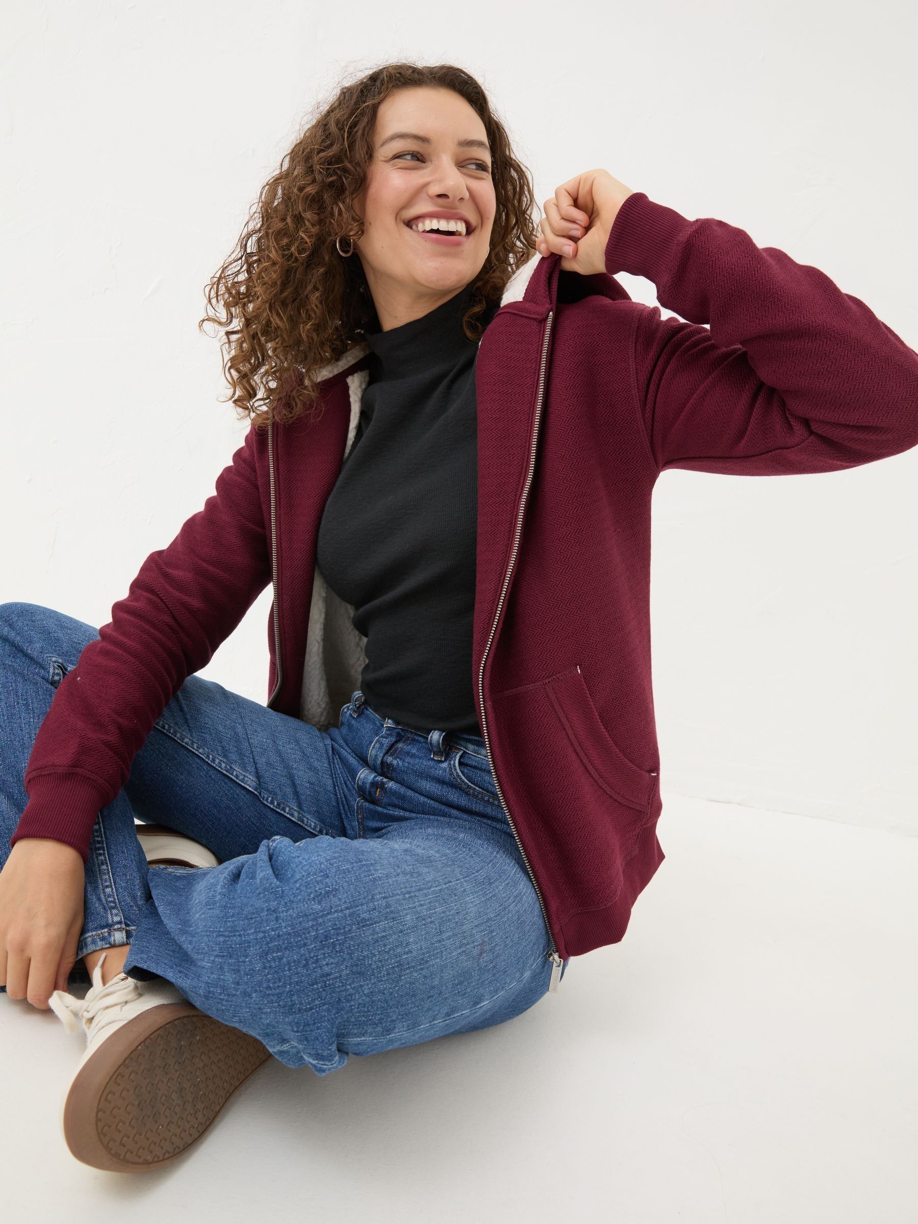 Amy Dark Red Nep Borg Lined Zip Through Hoodie - Image 3 of 4