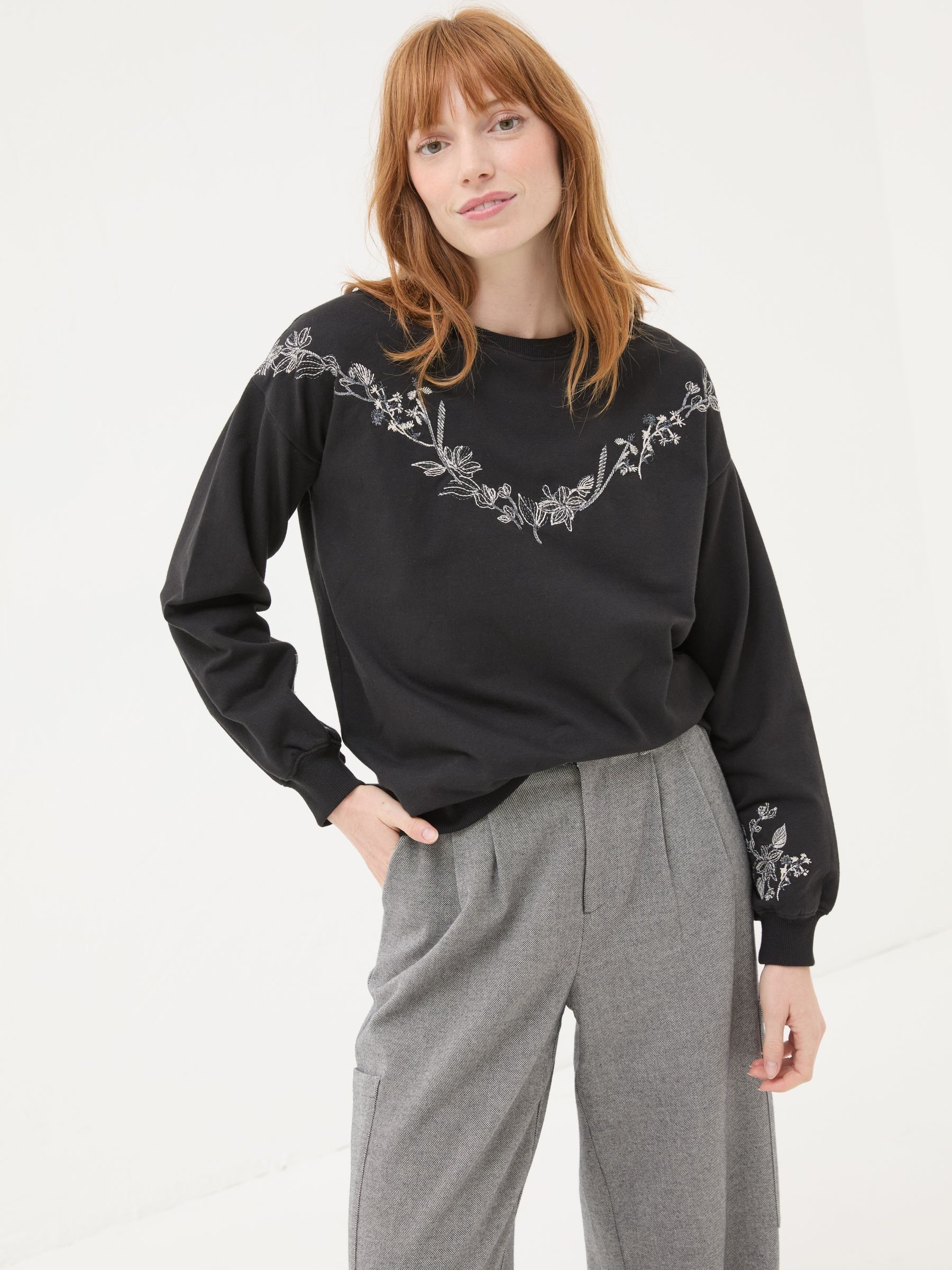 Black Embroidered Crew Sweat Top - Image 1 of 6