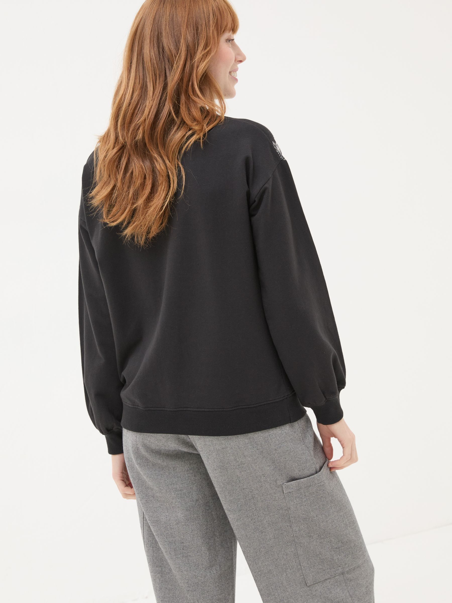 Black Embroidered Crew Sweat Top - Image 2 of 6