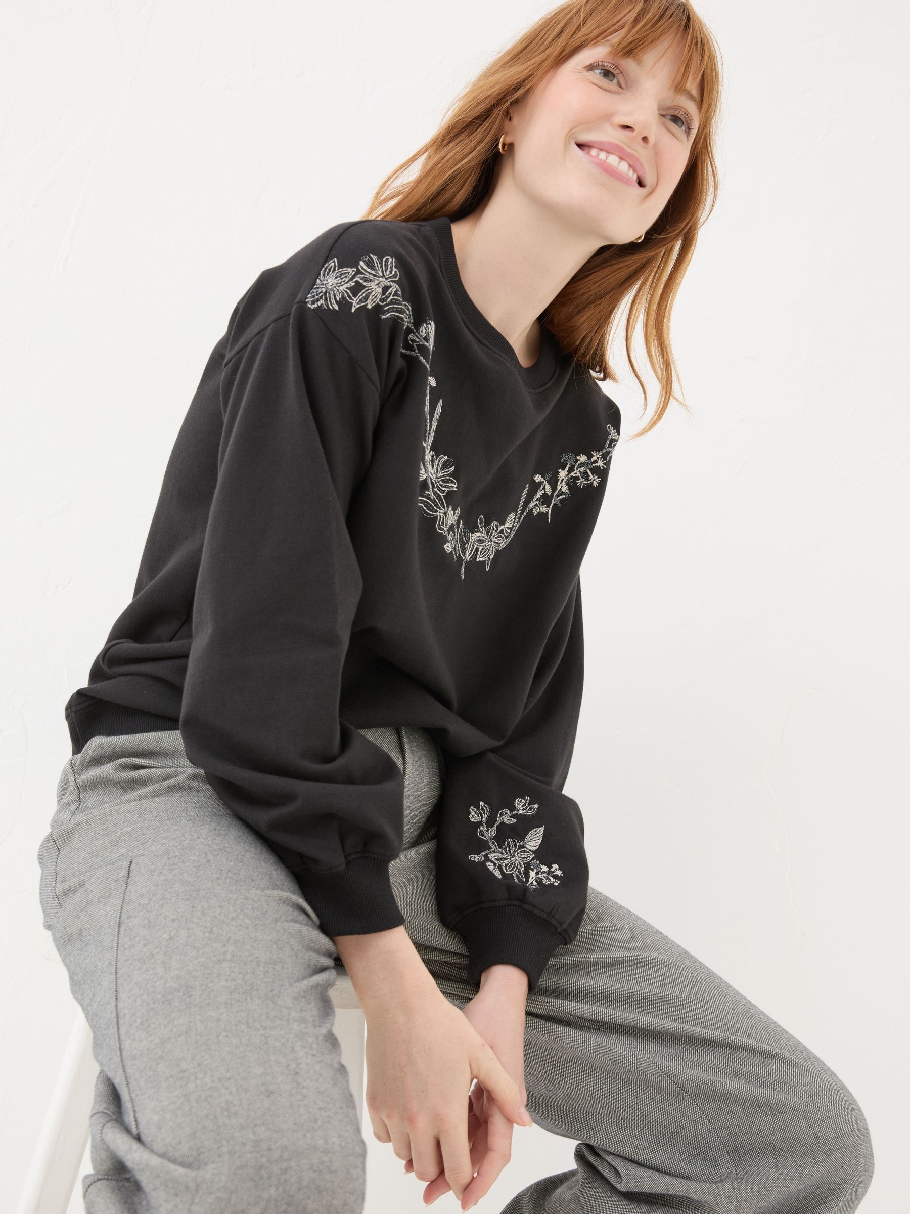 Black Embroidered Crew Sweat Top - Image 3 of 6