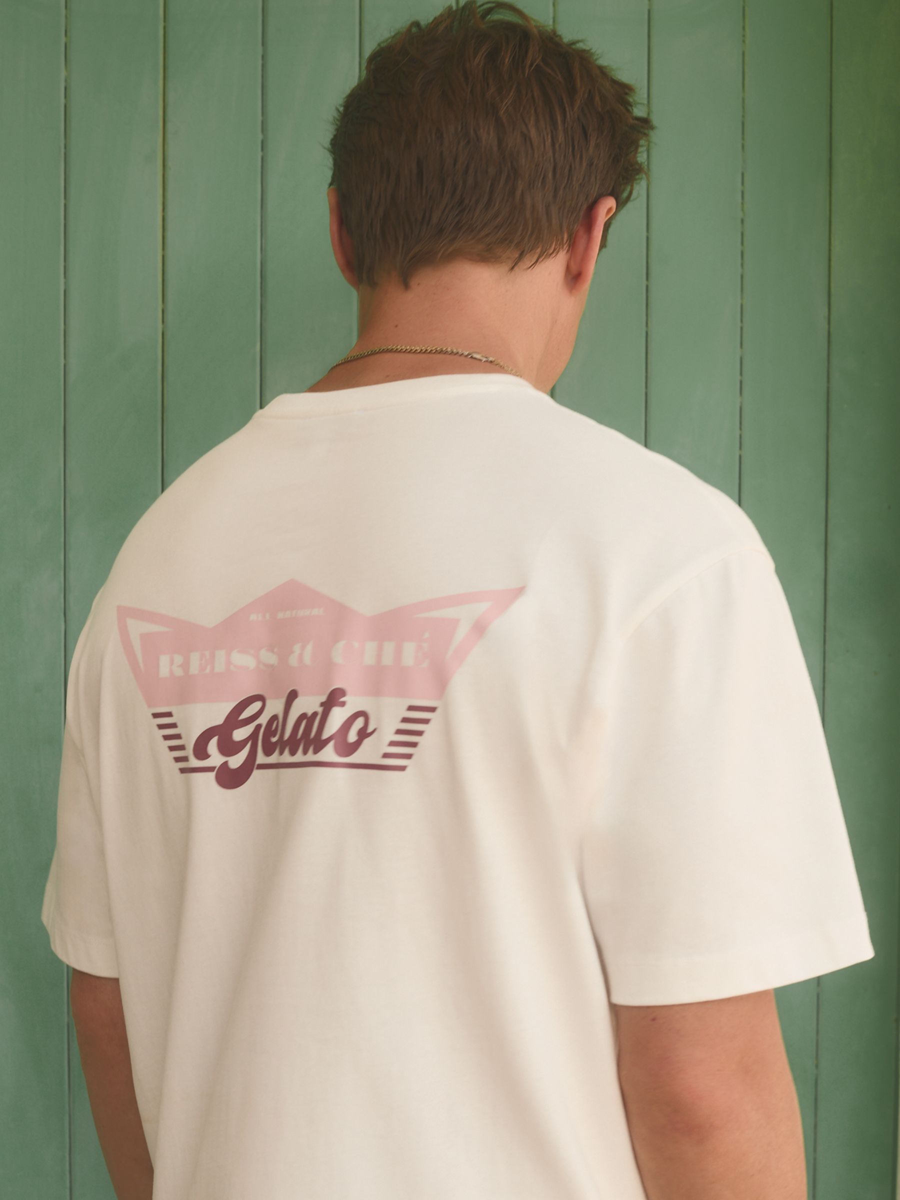 Sicily White/Pink Reiss | Ché Oversized Cotton Gelato Print T-Shirt - Image 3 of 6