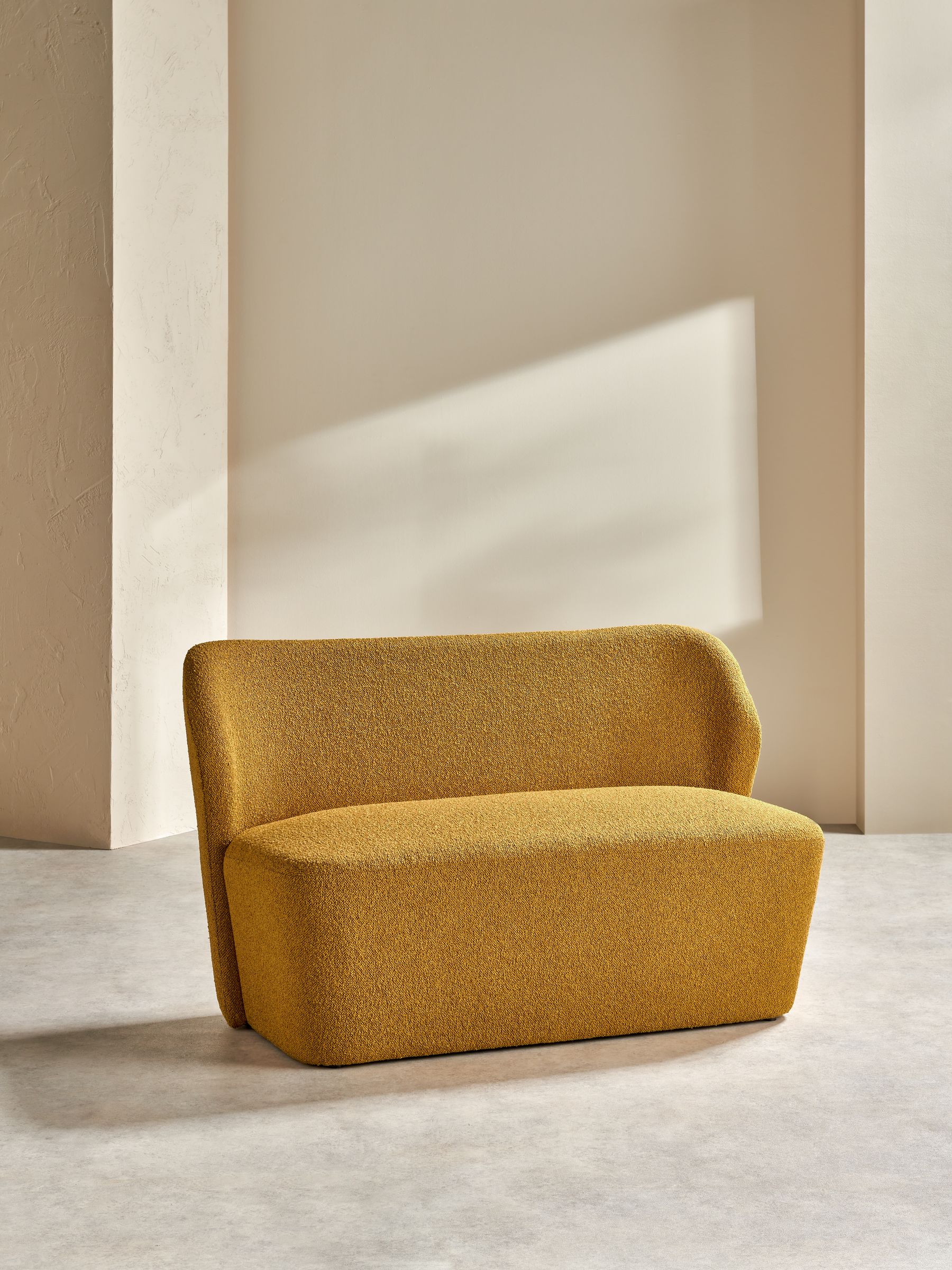 Topeka Small 2 Seater Sofa in Ochre Yellow Pax Boucle - Image 2 of 4