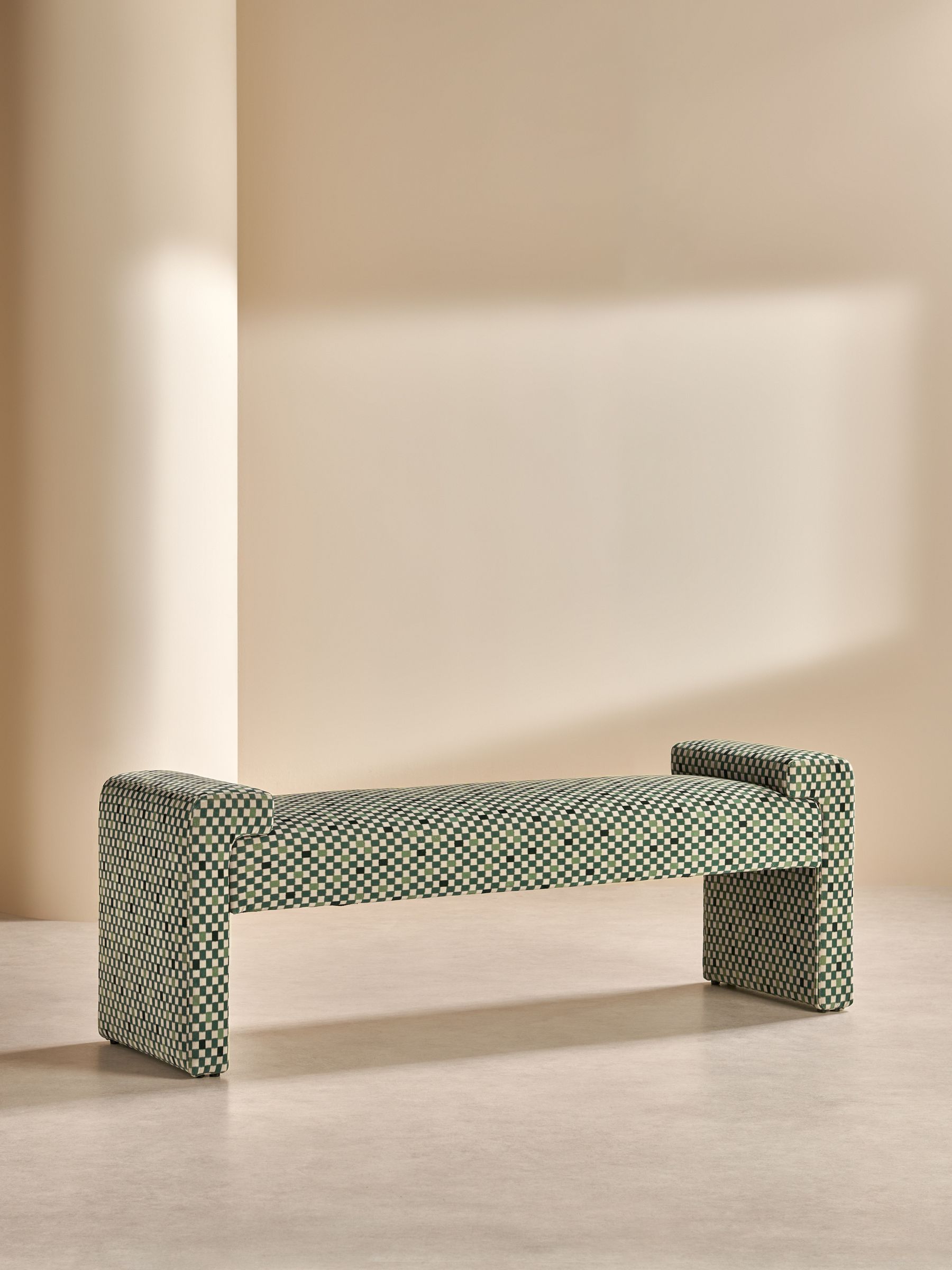 Brixton Bench in Green Checked Velvet - Image 2 of 7