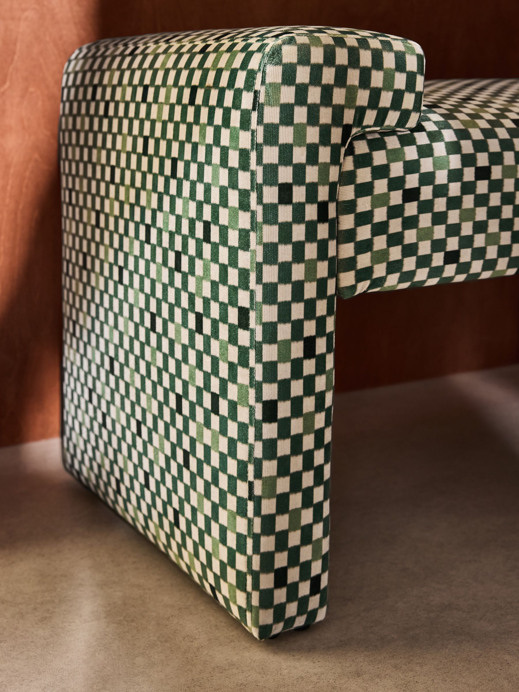 Brixton Bench in Green Checked Velvet - Image 4 of 7