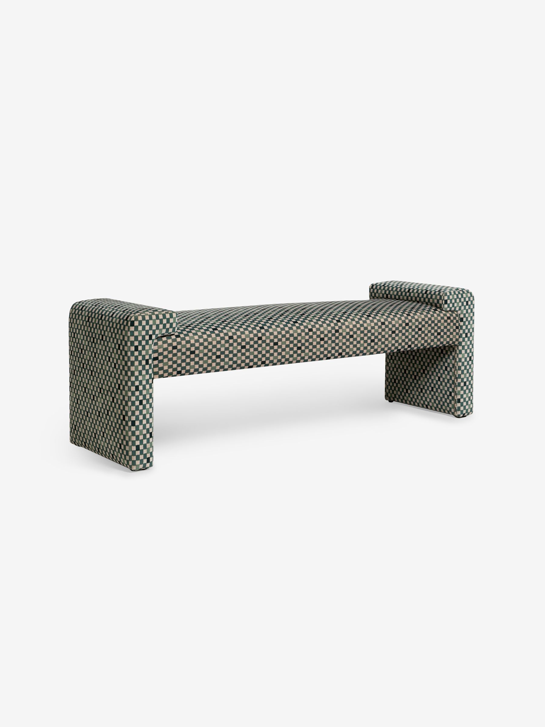 Brixton Bench in Green Checked Velvet - Image 5 of 7
