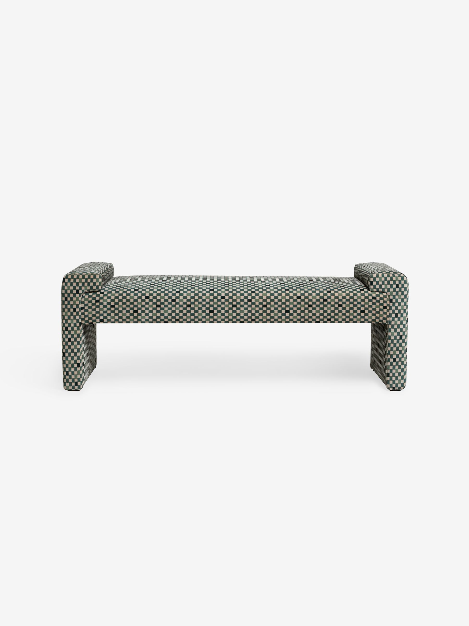 Brixton Bench in Green Checked Velvet - Image 6 of 7