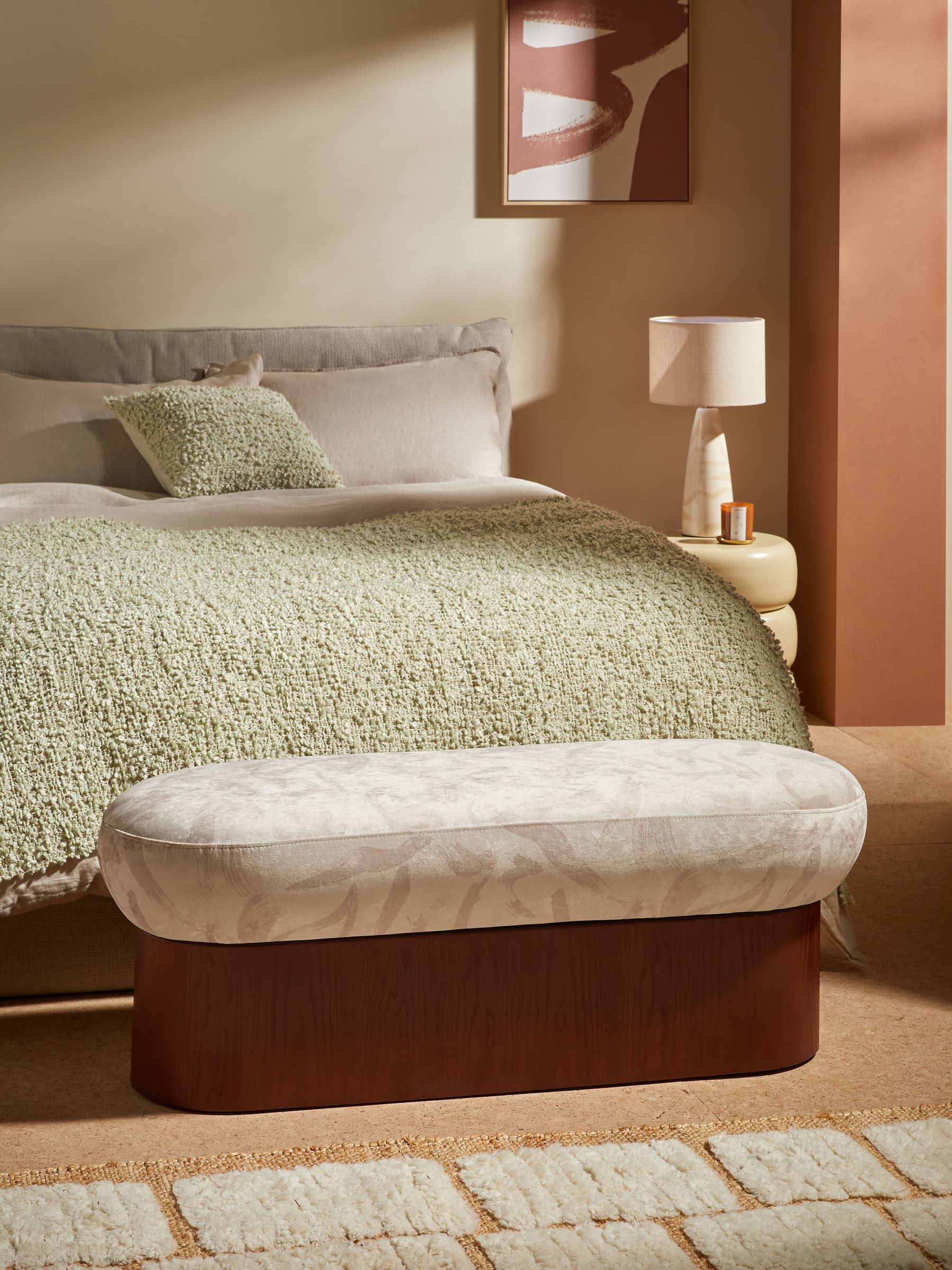 Novara Storage Ottoman Bench in Natural Taupe Brushstroke Velvet
