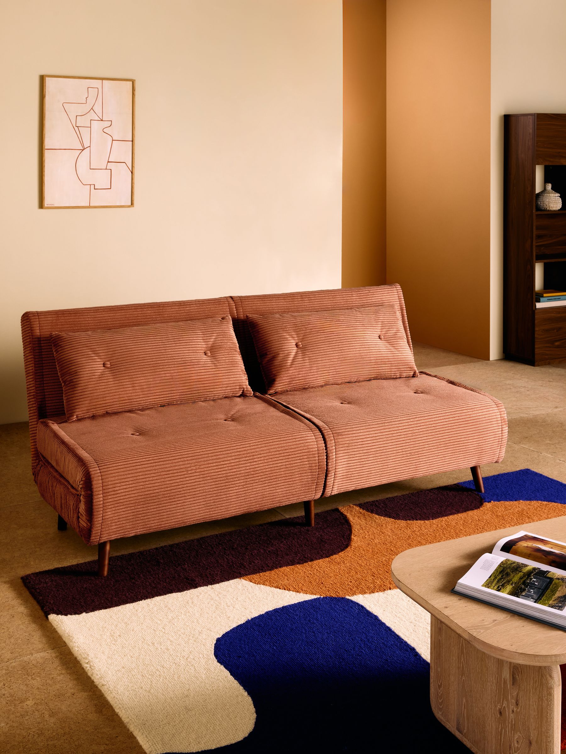 Haru 4 Seater Sofabed in Nutmeg Orange Corduroy | Made