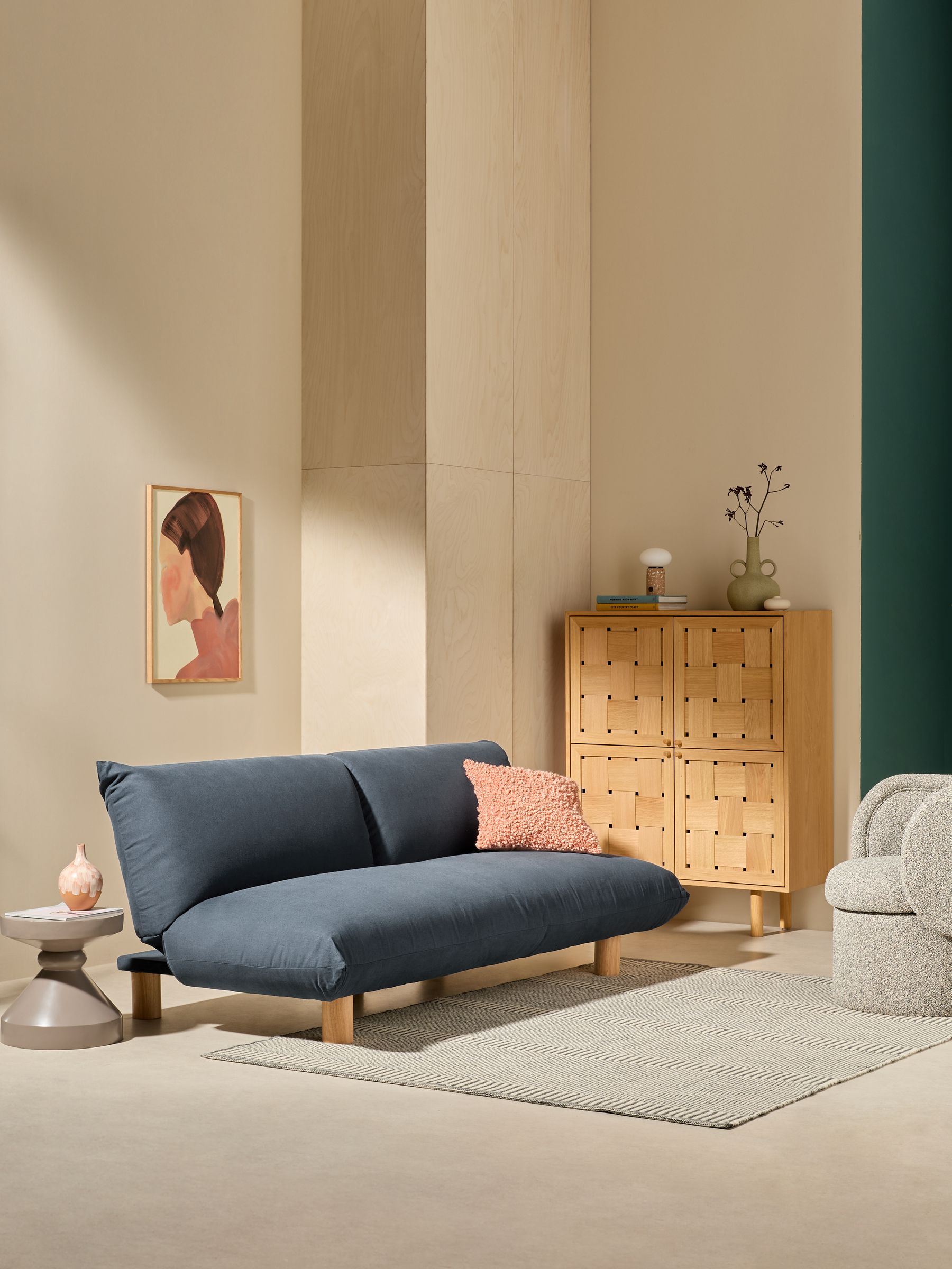 Jude Seater Sofa Bed in Navy Brushed Plain Made