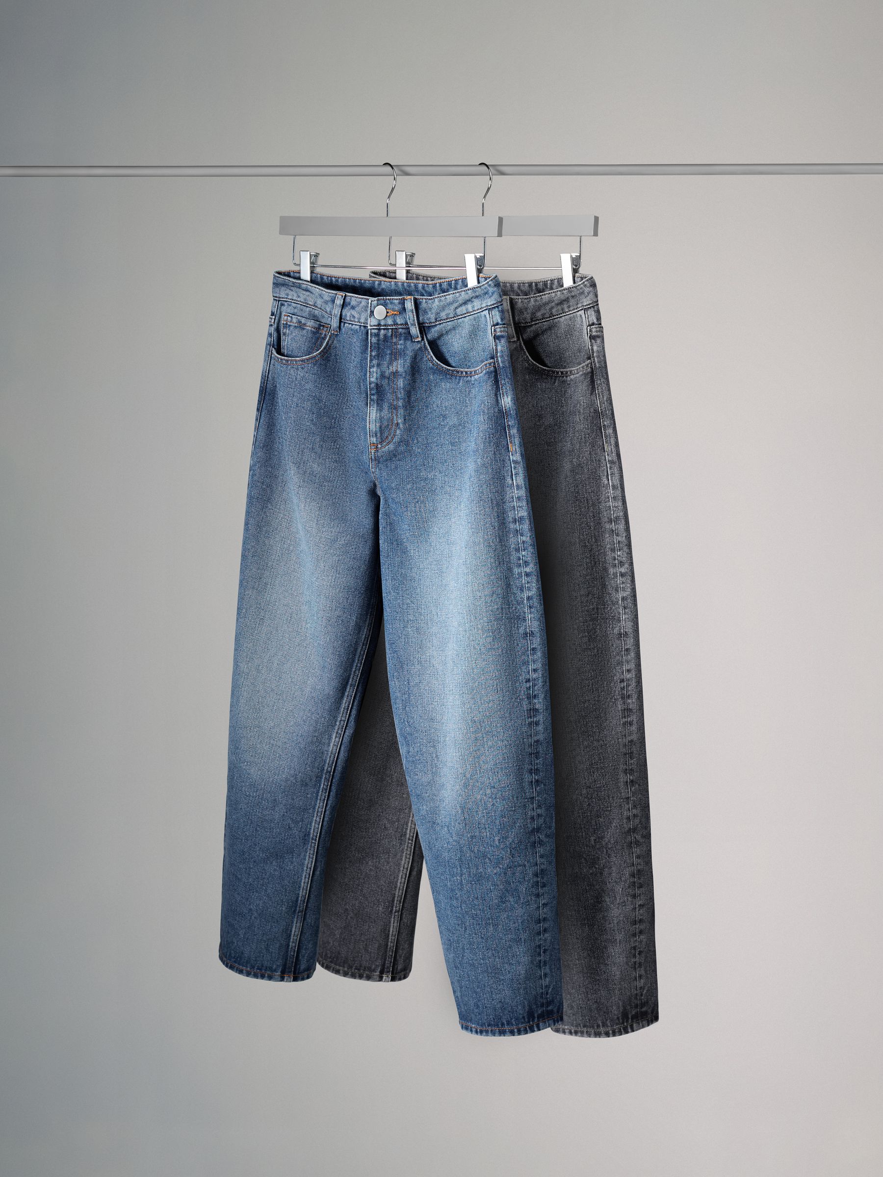 Mid Blue/Washed Grey 2 Pack Denim Barrel Leg 100% Cotton Jeans - Image 2 of 6