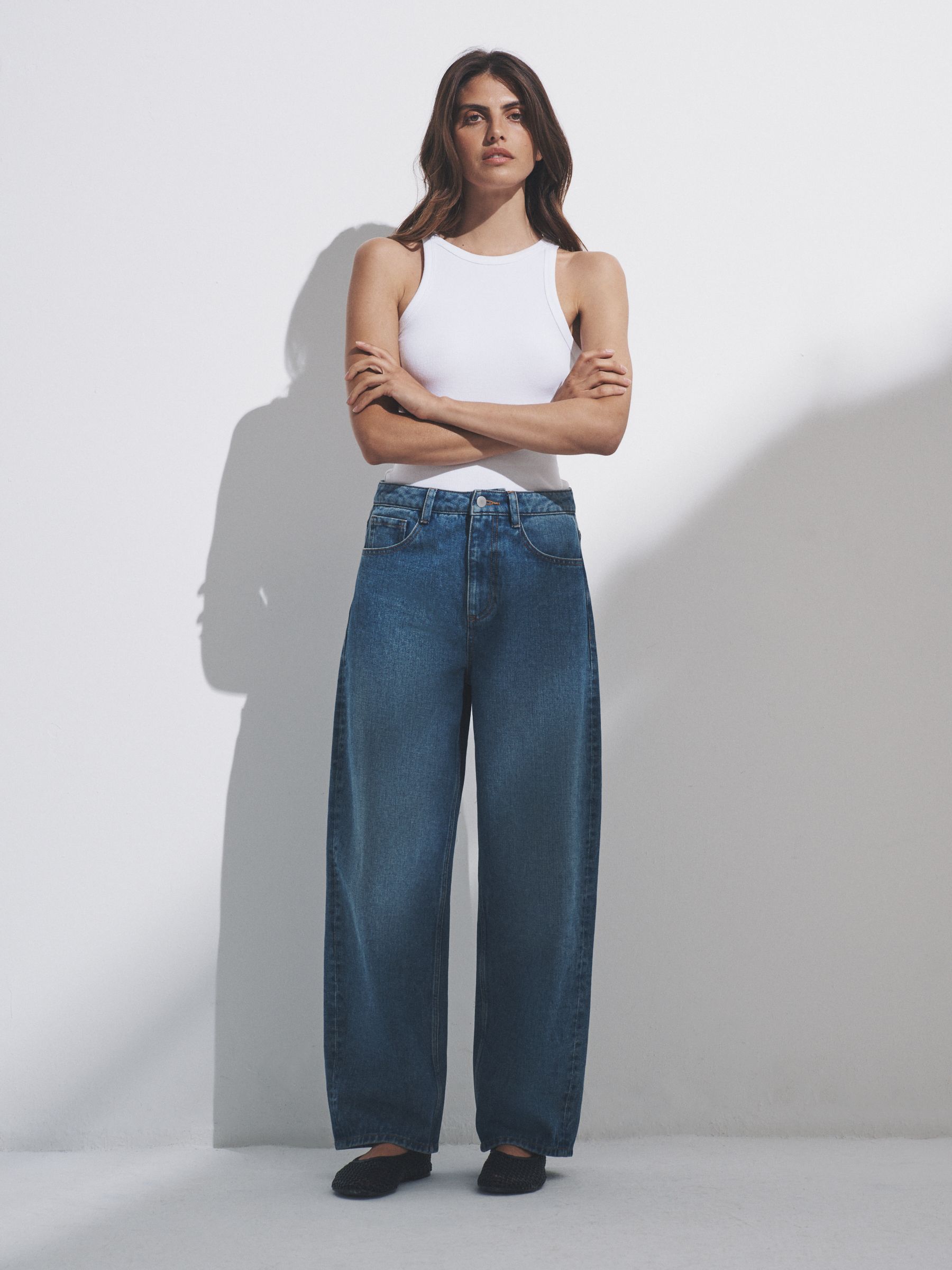 Mid Blue/Washed Grey 2 Pack Denim Barrel Leg 100% Cotton Jeans - Image 6 of 6