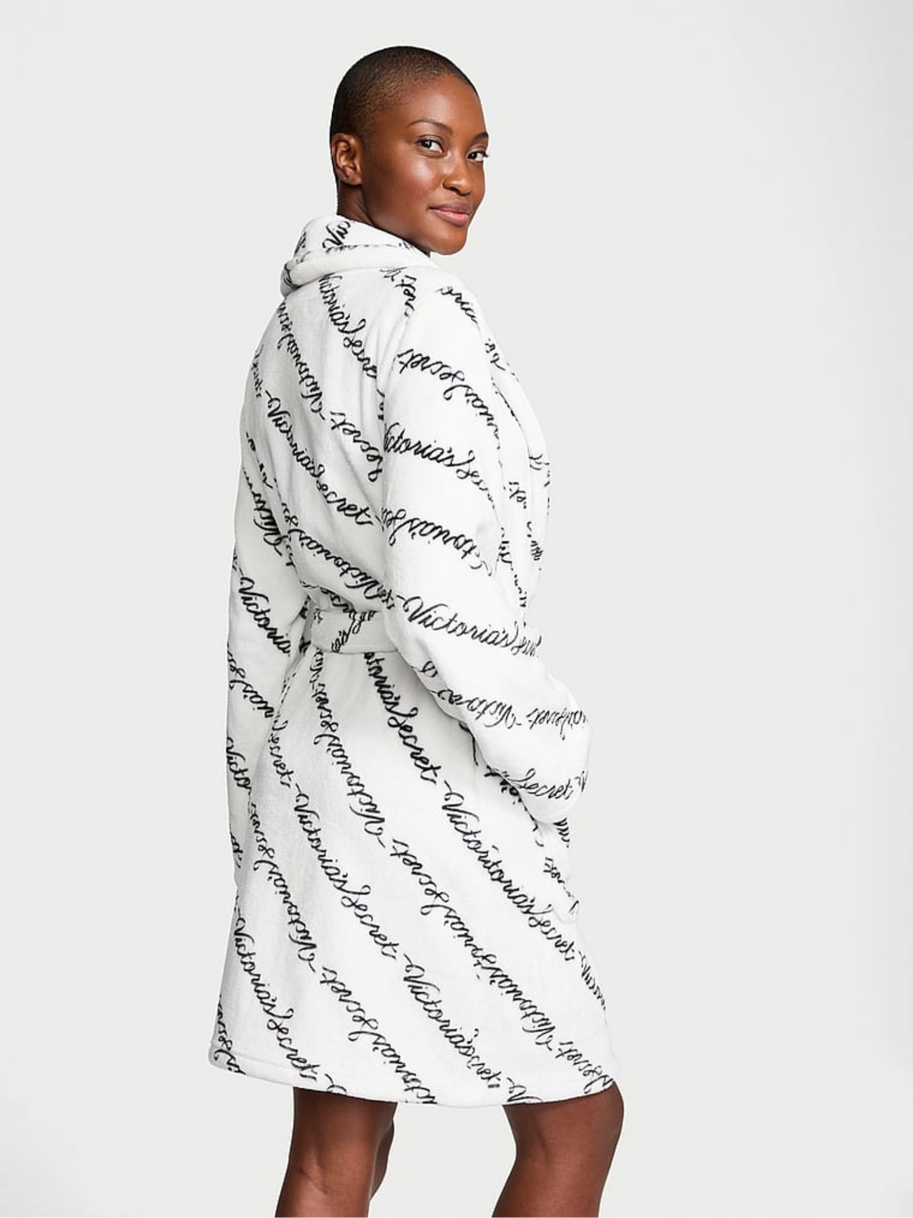 Coconut White Ribbon Script Cosy Short Dressing Gown - Image 2 of 3