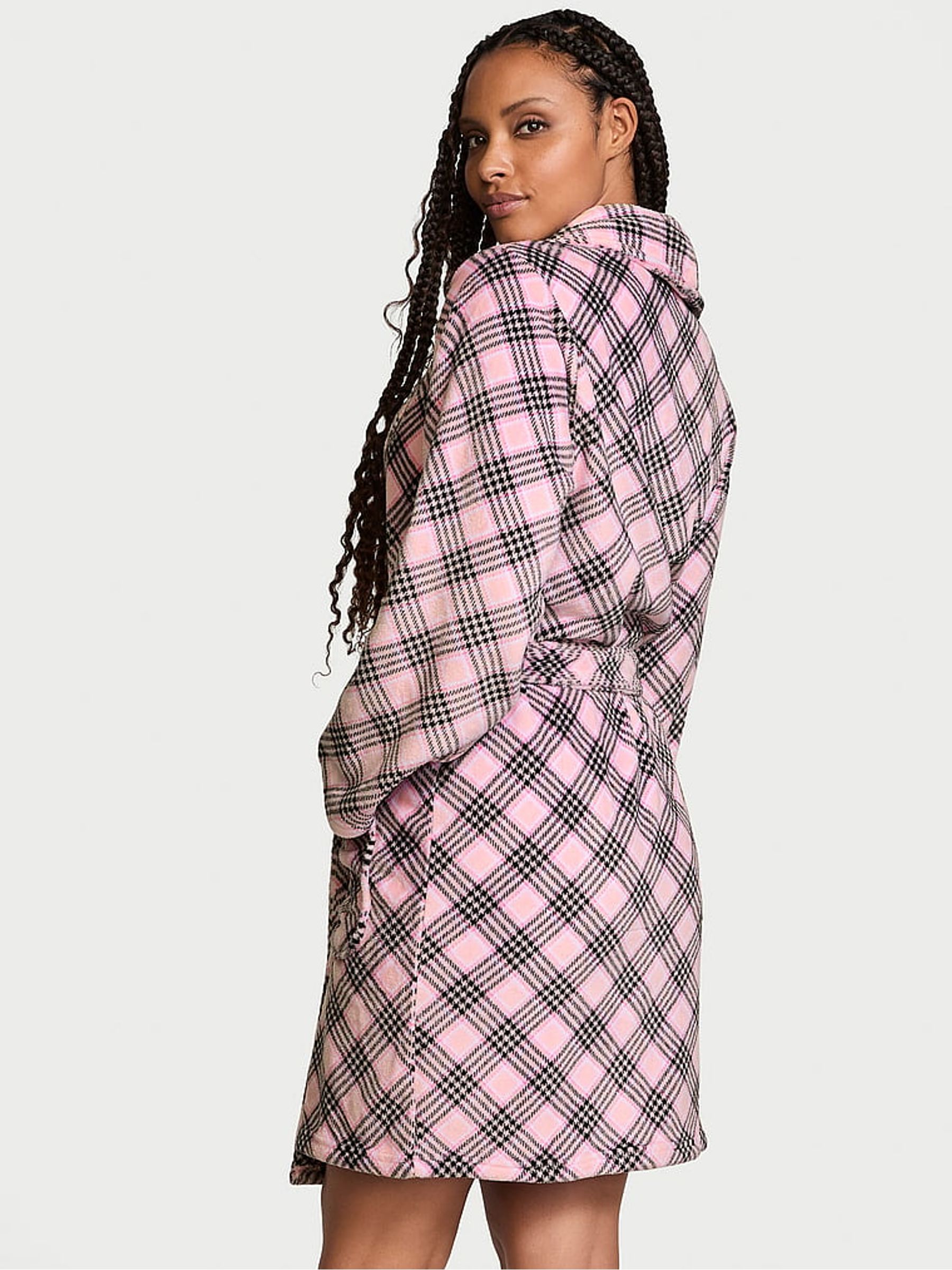 Pretty Blossom Fave Plaid Pink Cosy Short Dressing Gown - Image 2 of 3