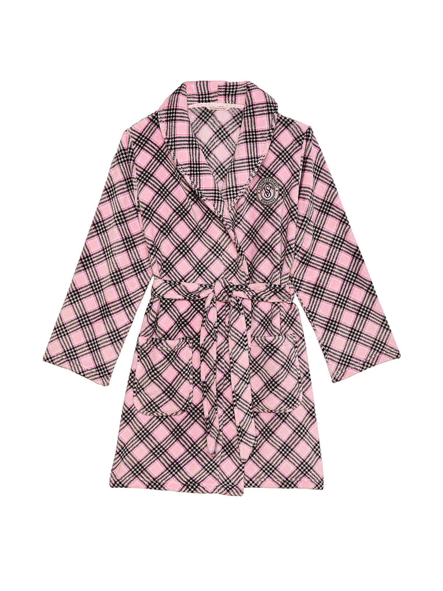 Pretty Blossom Fave Plaid Pink Cosy Short Dressing Gown - Image 3 of 3