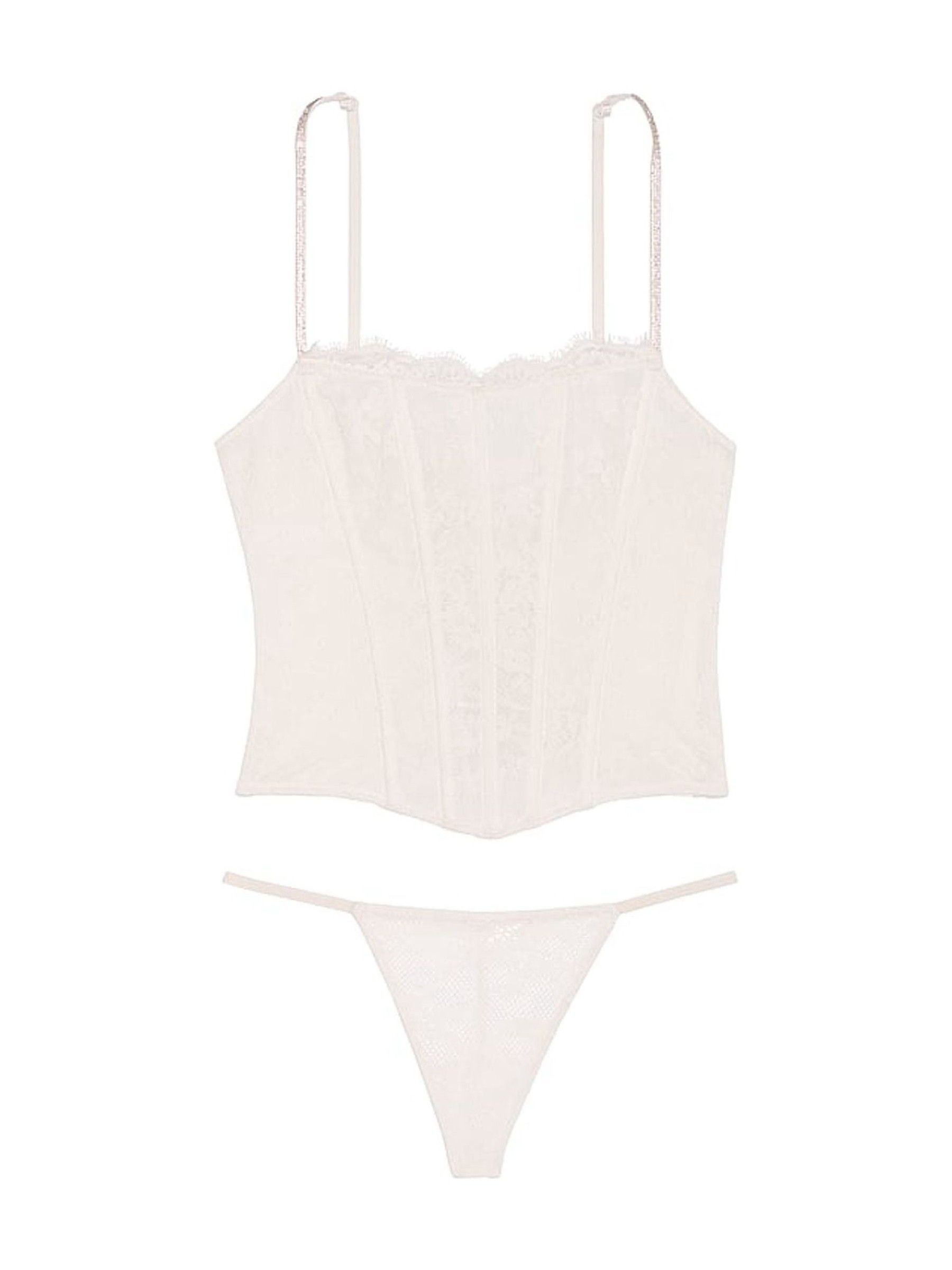 Coconut White Lace Twinkle Strap Corset and Knicker Set