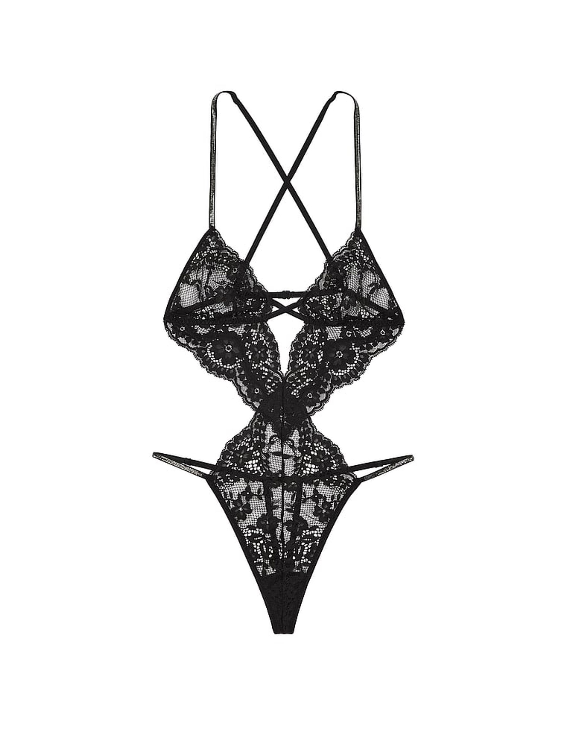 Black Twinkle Strap Lace Crotchless Bodysuit - Image 3 of 3