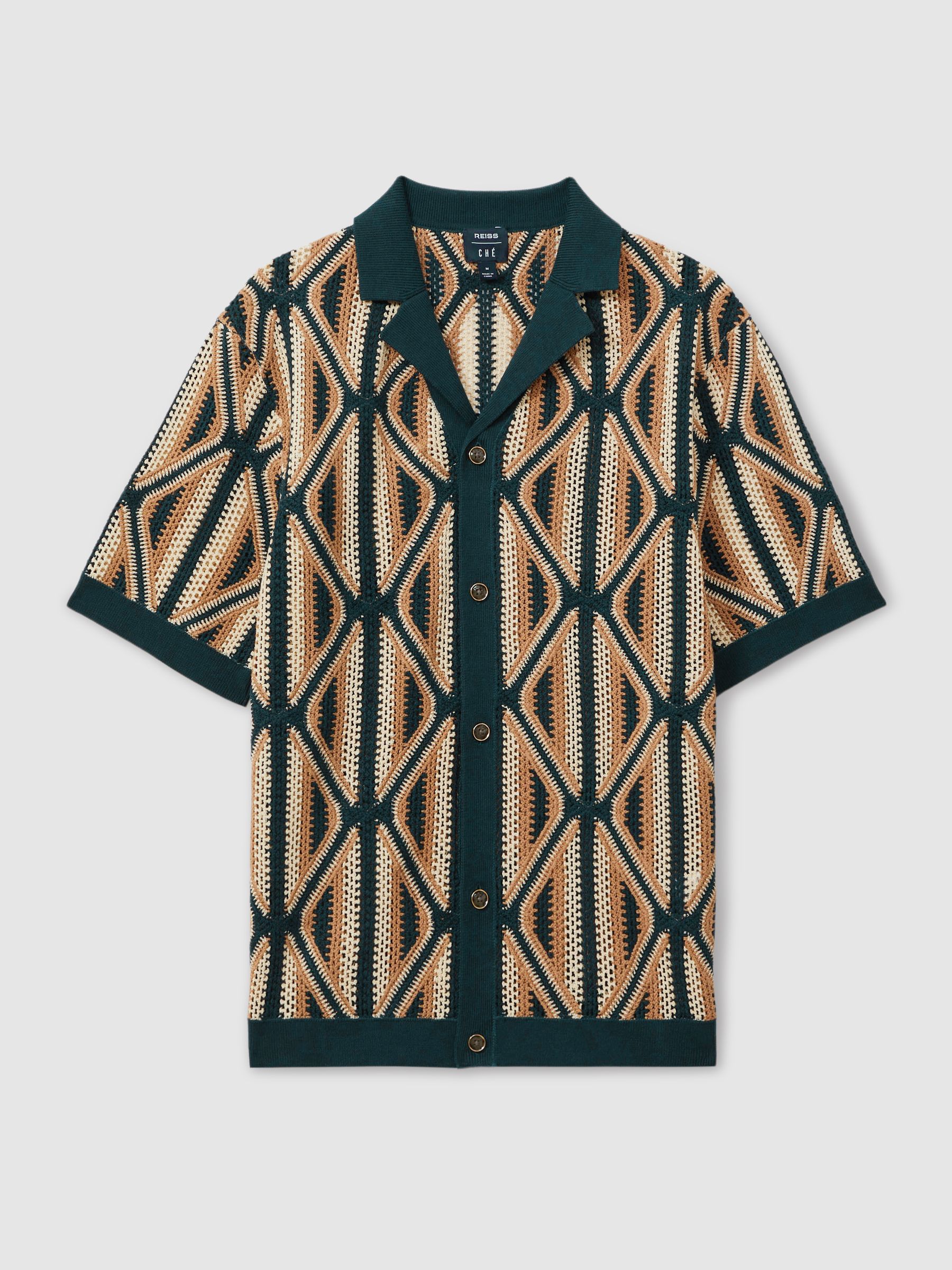 Conda Emerald Ché Diamond Crochet Cuban Collar Shirt - Image 1 of 6
