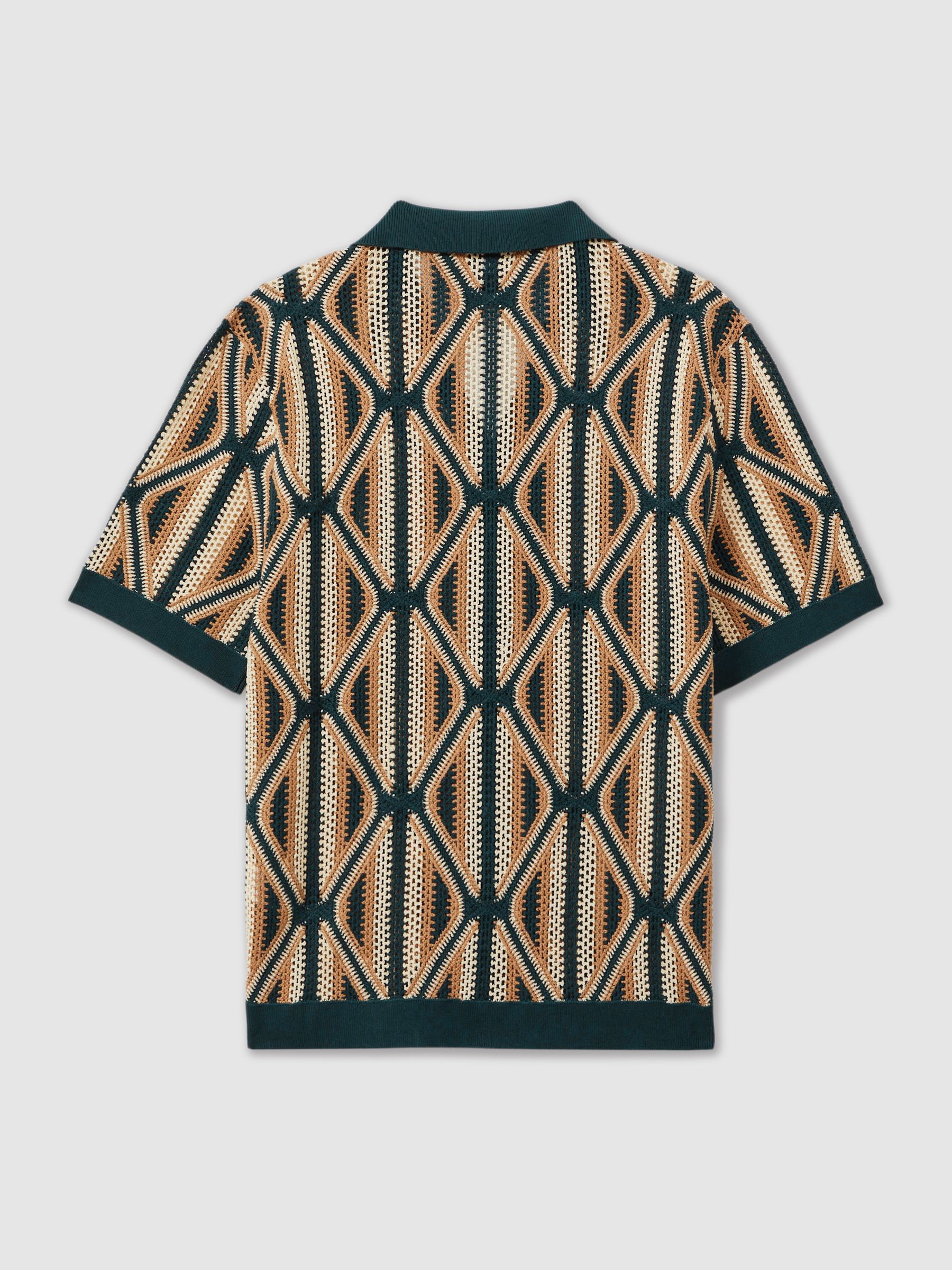 Conda Emerald Ché Diamond Crochet Cuban Collar Shirt - Image 2 of 6