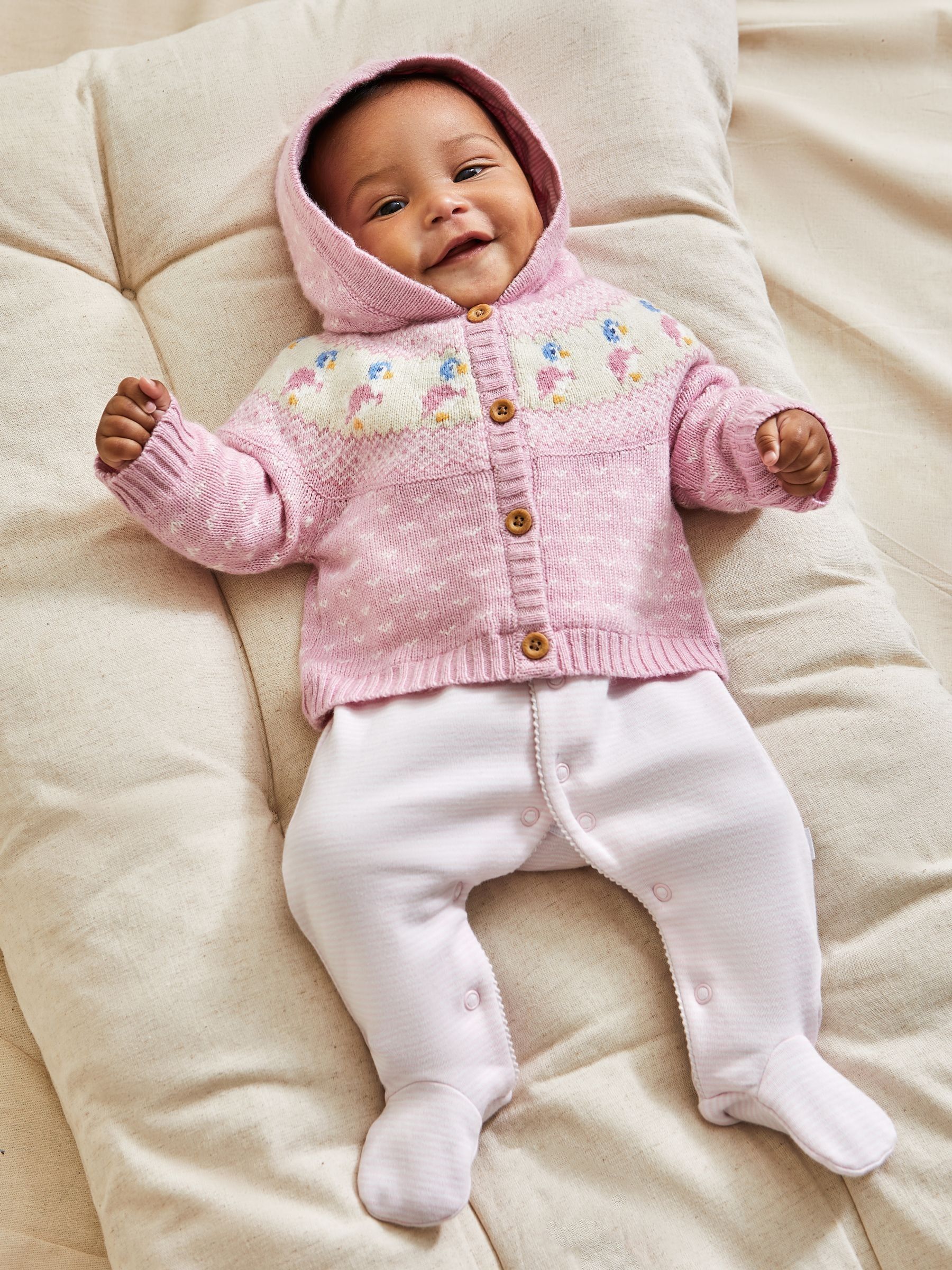Pink Peter Rabbit Fairisle Pattern Cosy Hooded Baby Cardigan - Image 2 of 5