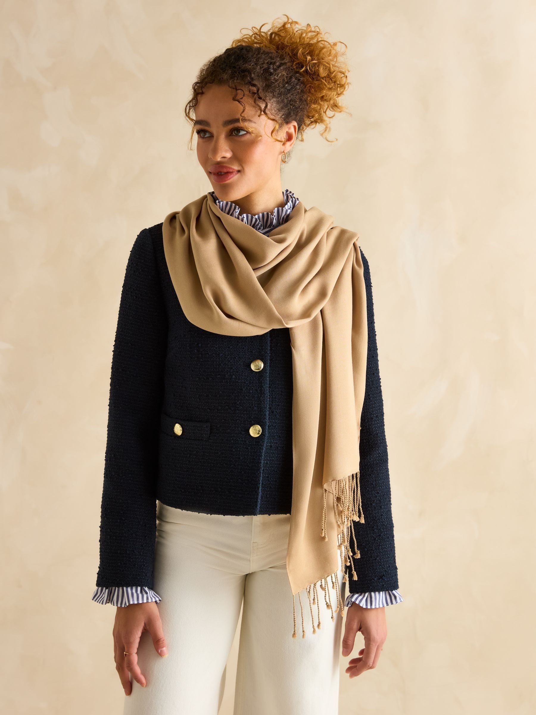 Ascot Oatmeal Pashmina Scarf - Image 2 of 5