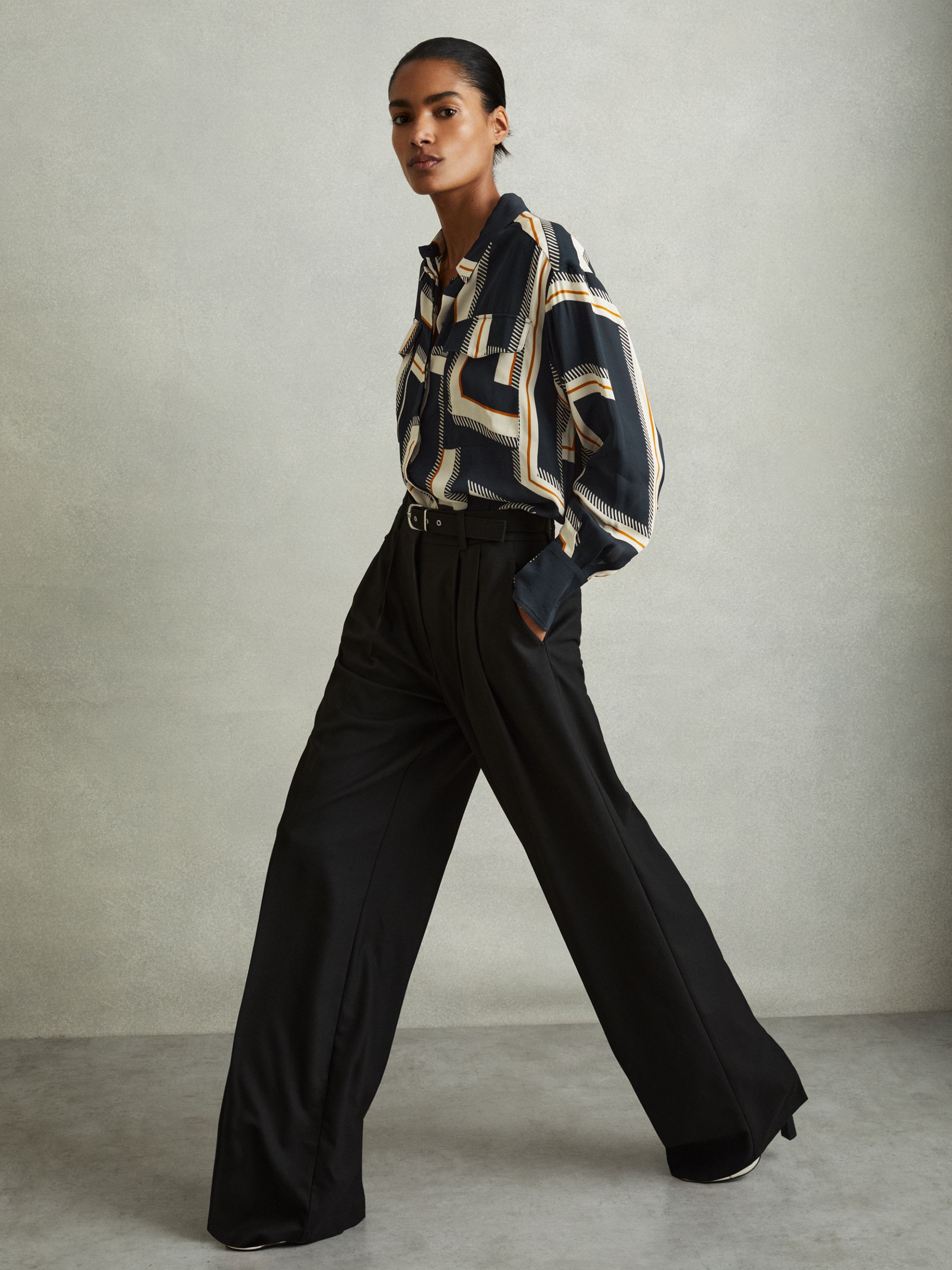 Isadora Navy Geometric Print Button Through Shirt - Image 1 of 5
