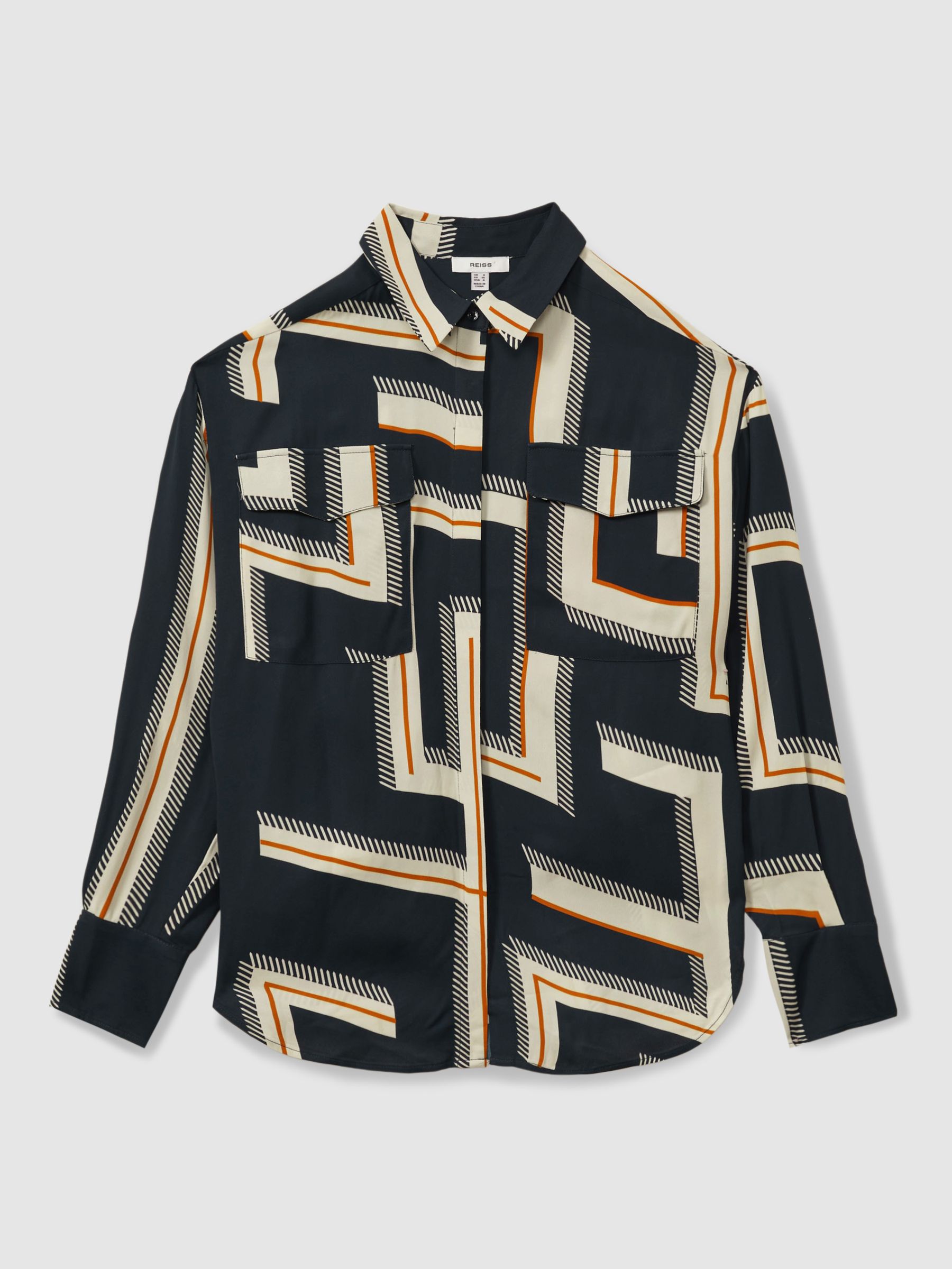 Isadora Navy Geometric Print Button Through Shirt - Image 2 of 5